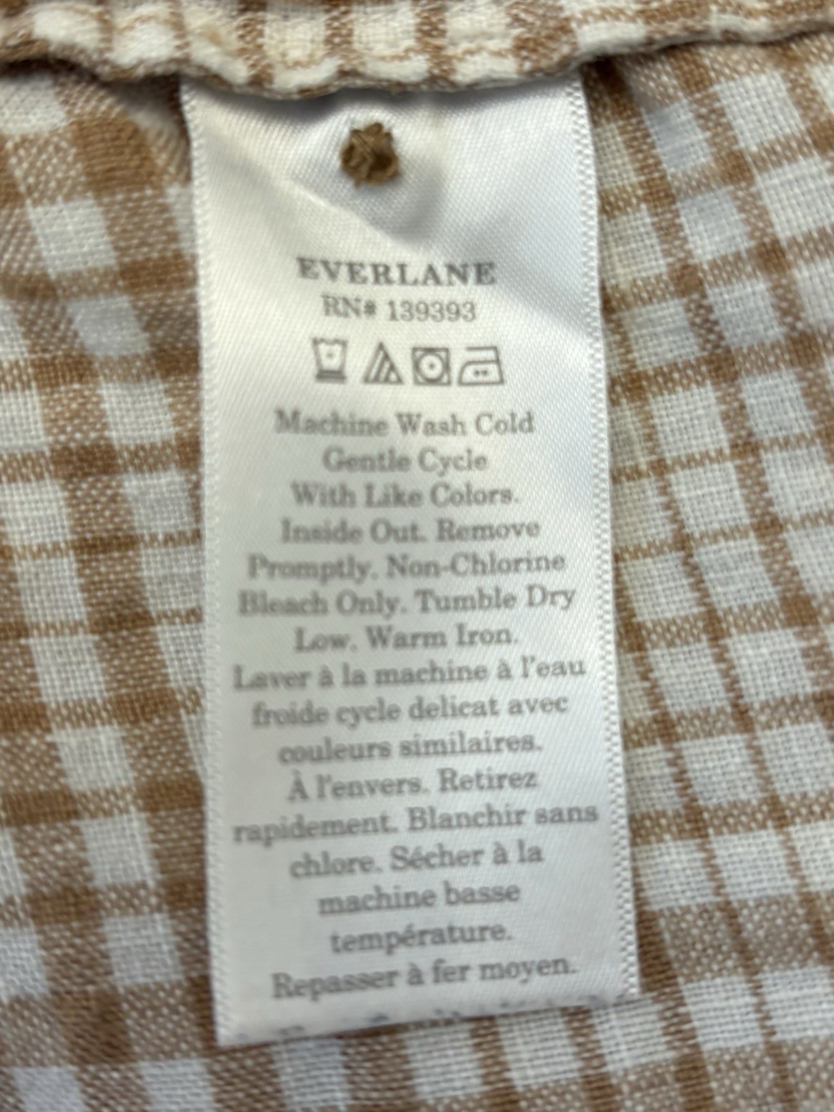 Everlane Linen Iced Coffee Plaid Button Down Short Size Large Boxy