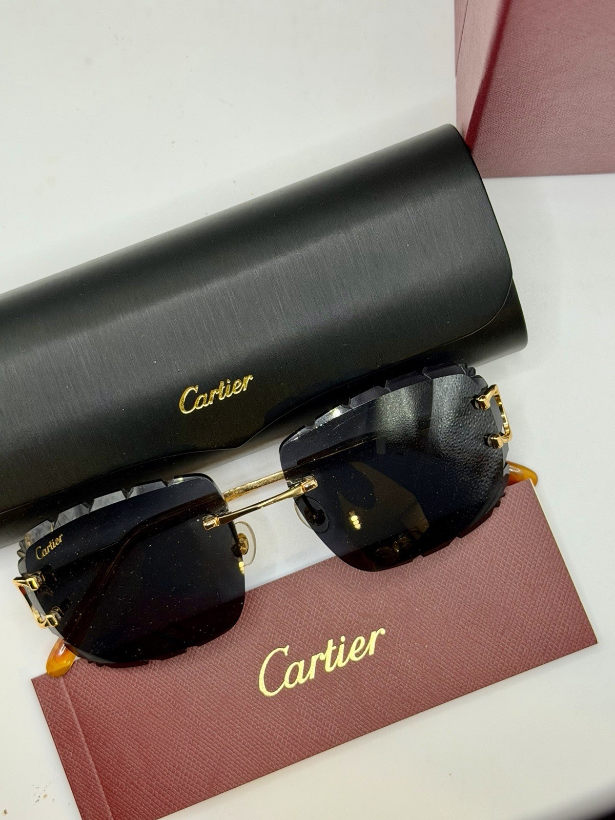 Cartier Rimless Wire C Gold Frame CT00920 Dark Gray Lens Men’s Sunglasses