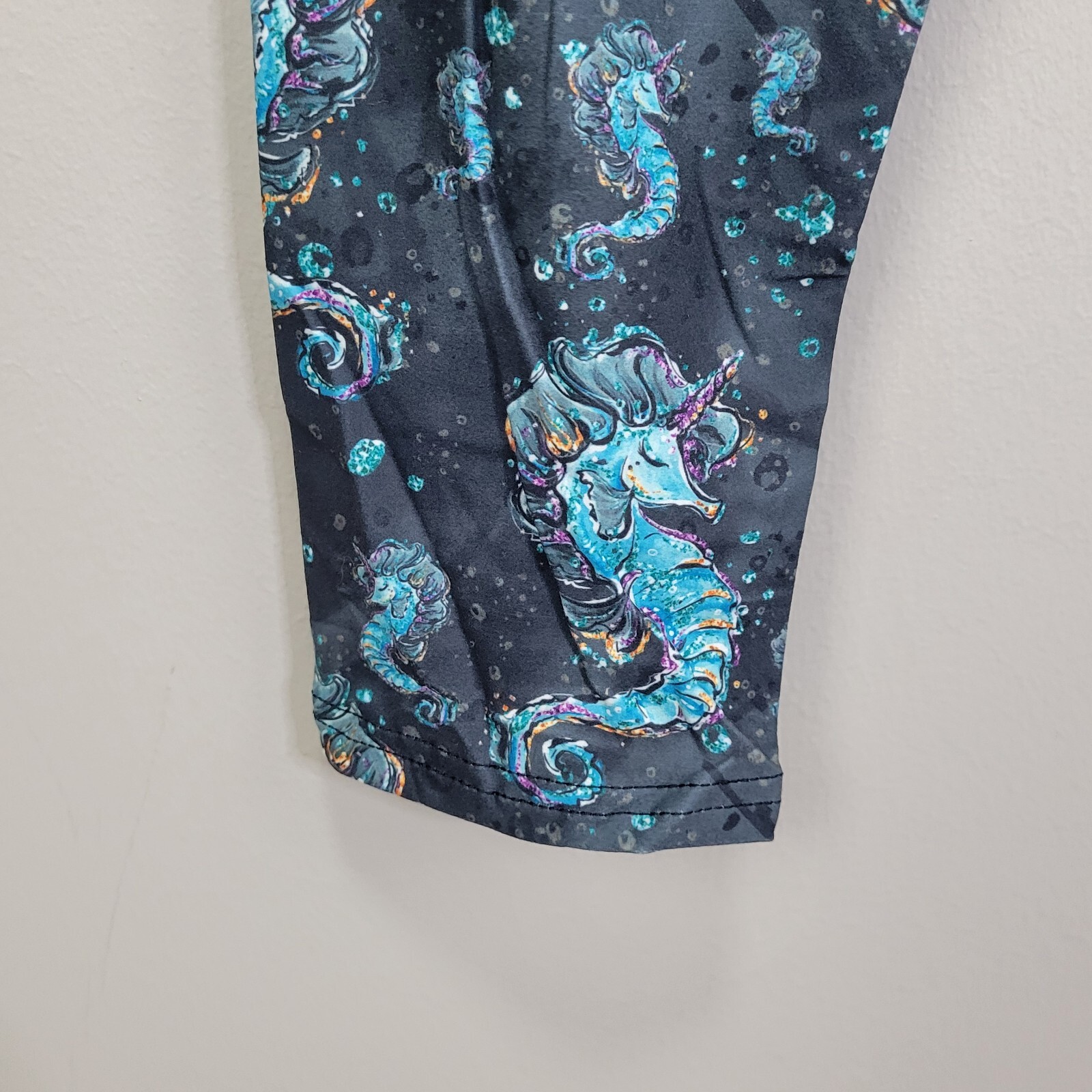 Turquoise Seahorse Print Polyester Spandex Blend Leggings One Size Fits All