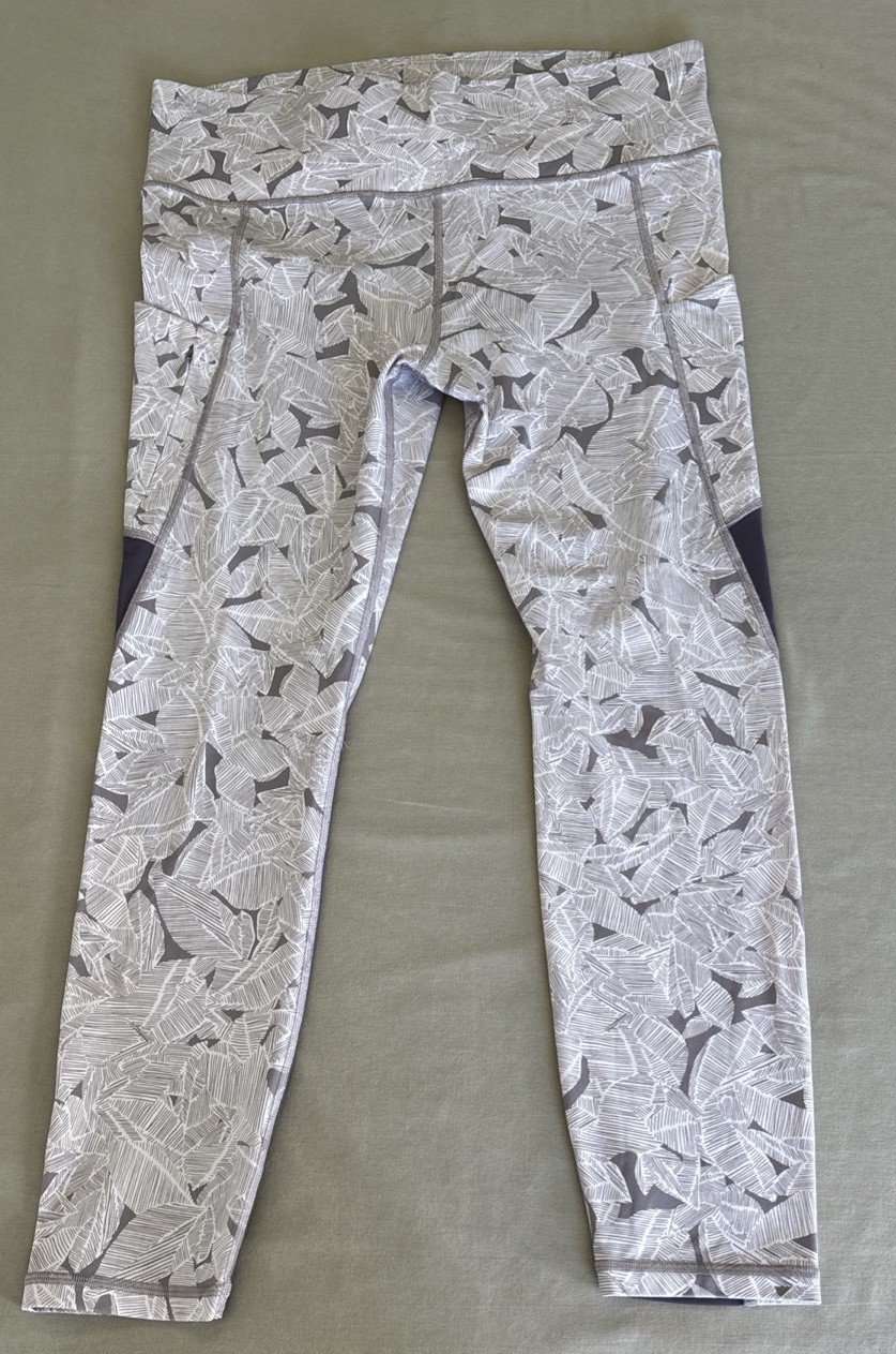 Work Out Leggings Gray/white Leggings size XL Zip Pocket Palms Theme, Exercise