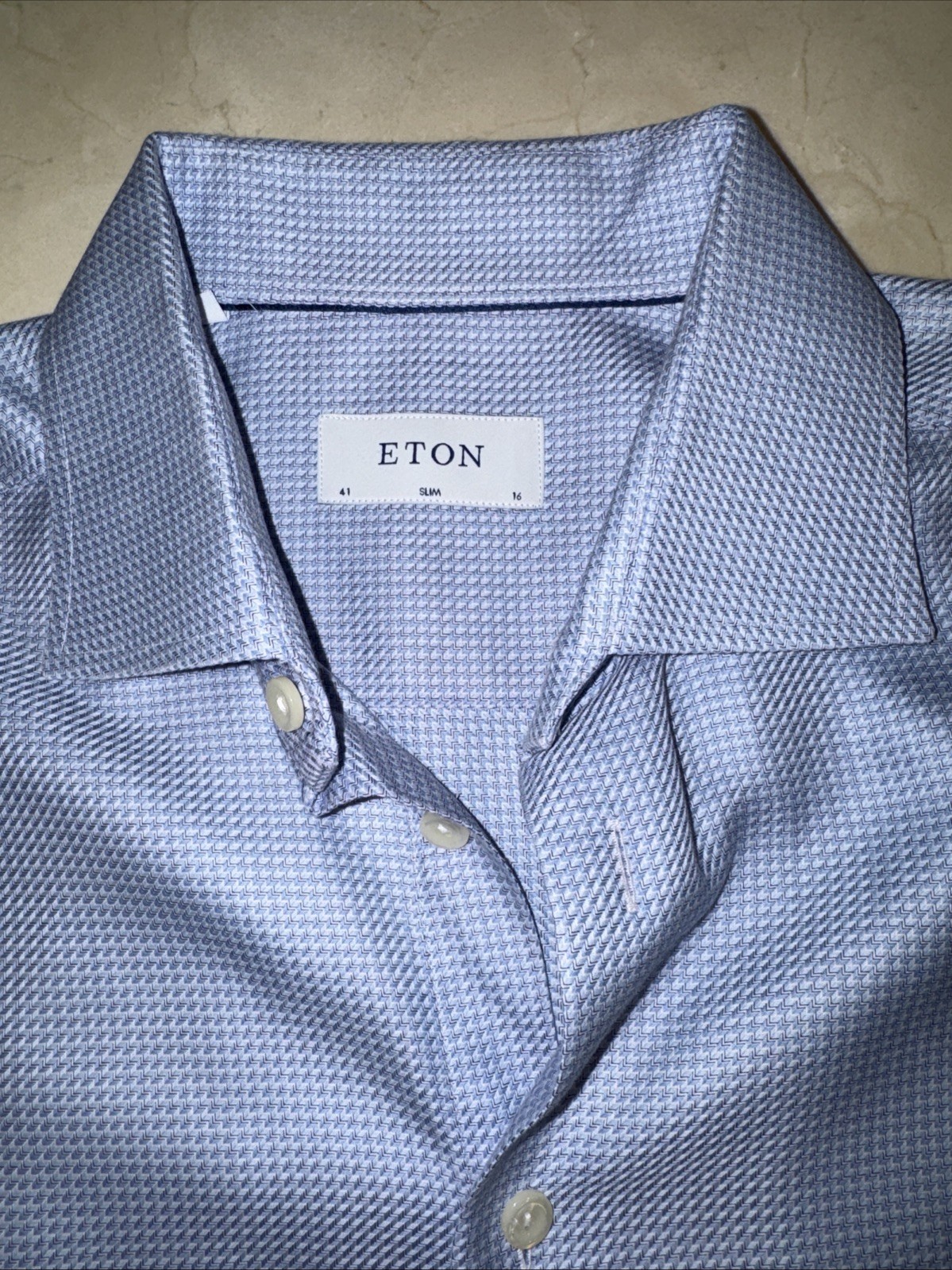 ETON MENS BLUE PREMIUM COTTON SLIM-FIT DRESS SHIRT SIZE 16/34-35 $270