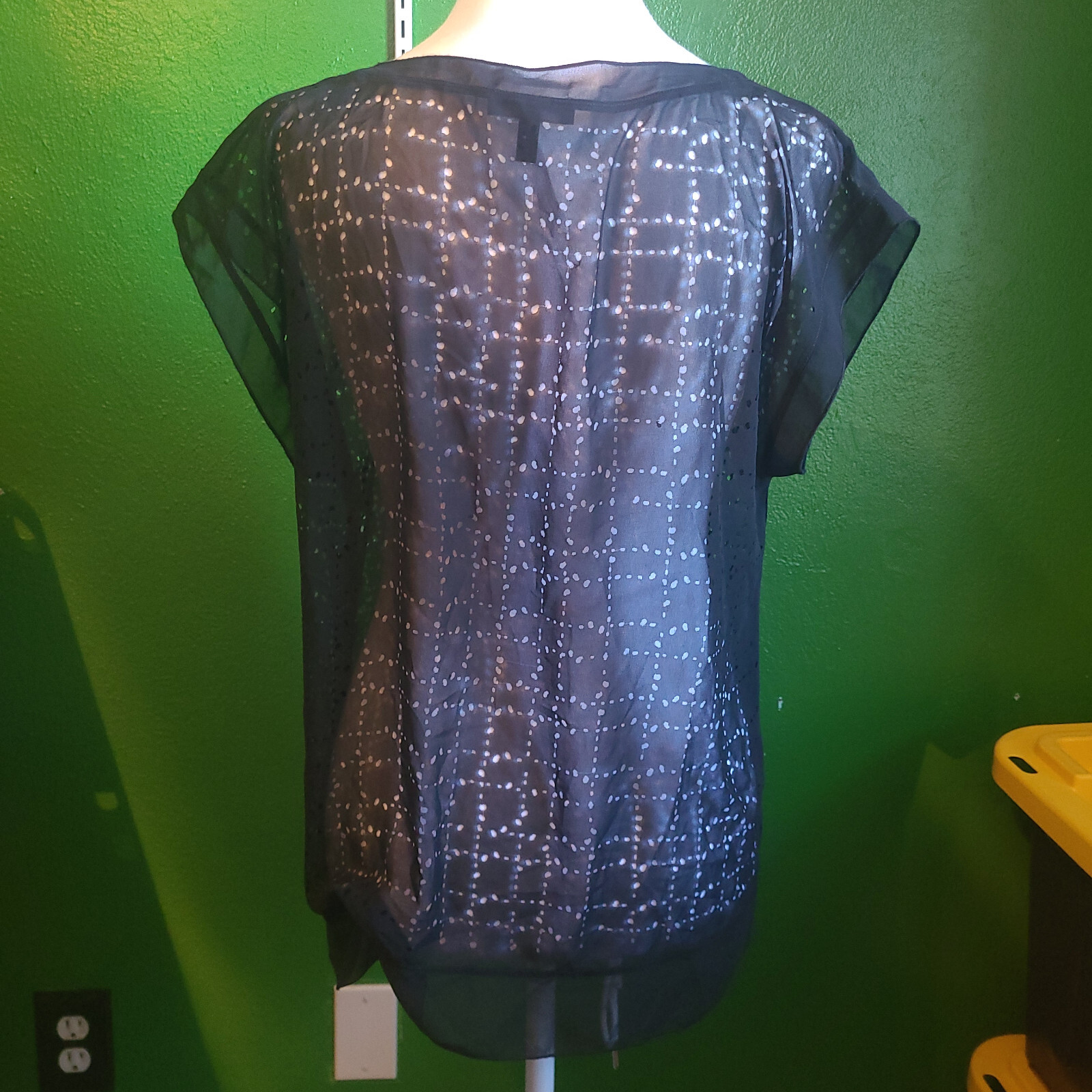Eileen Fisher sheer see thru top 100% recycled polyester black PM