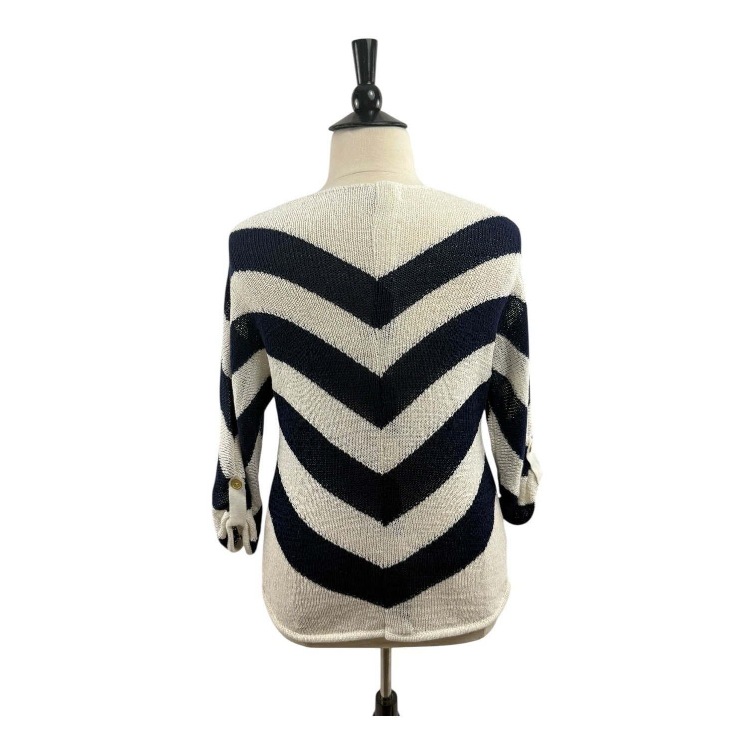 Chicos Nautical Chevron Stripe Knit Sweater, Size 2 (L, 12)