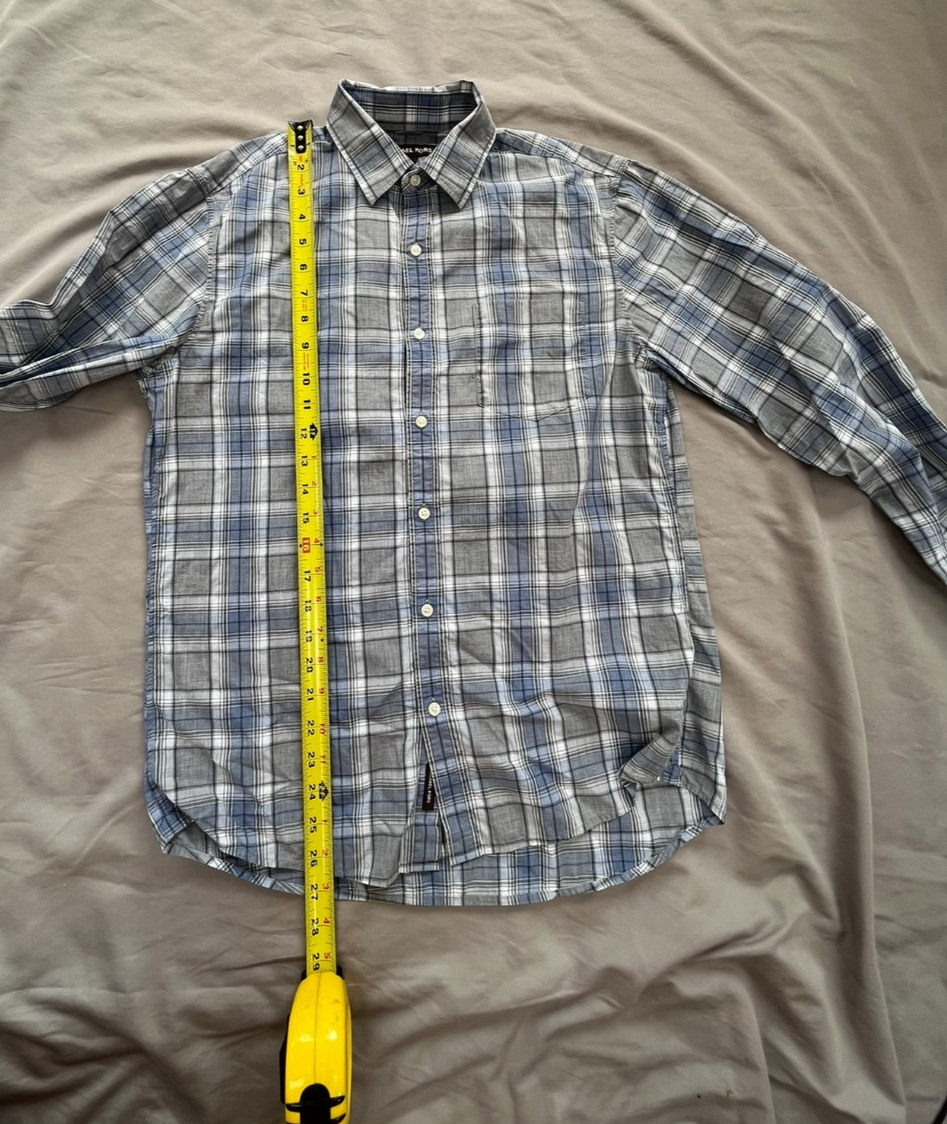 Michael Kors Men’s Blue Plaid Slim Fit Long Sleeved Button Up Shirt- Size M