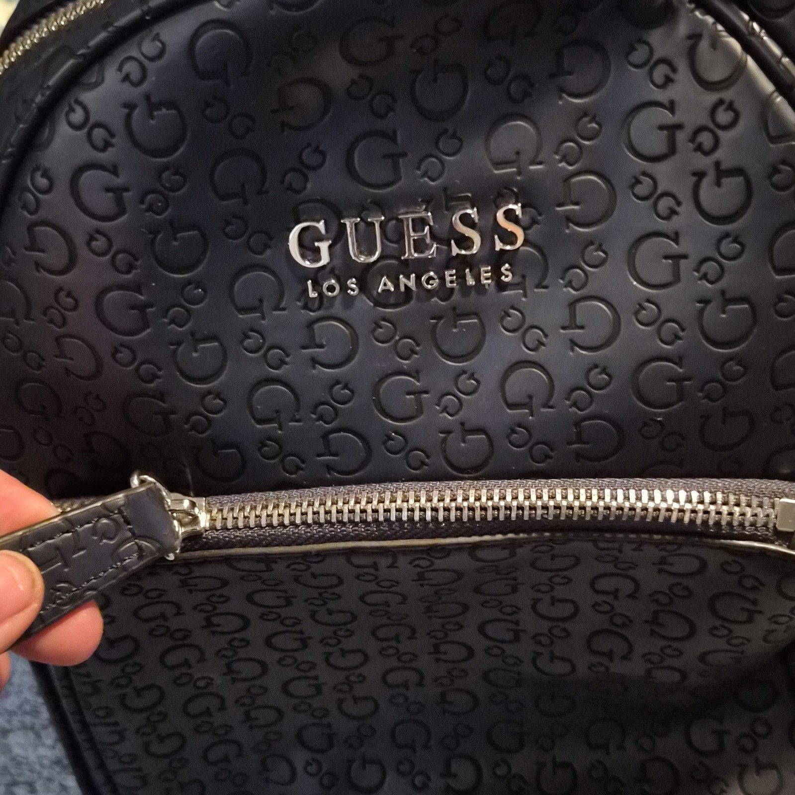 GUESS Women’s Blue Logo Mini Backpack Zip Closure Adjustable Straps Pockets