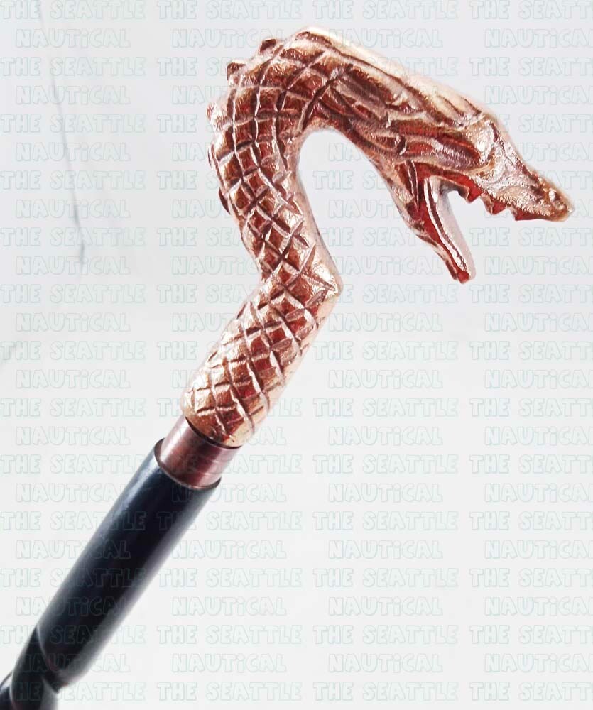 Copper Finish Designer Snake Dragon Handle Wooden Walking Stick Handmade Cane