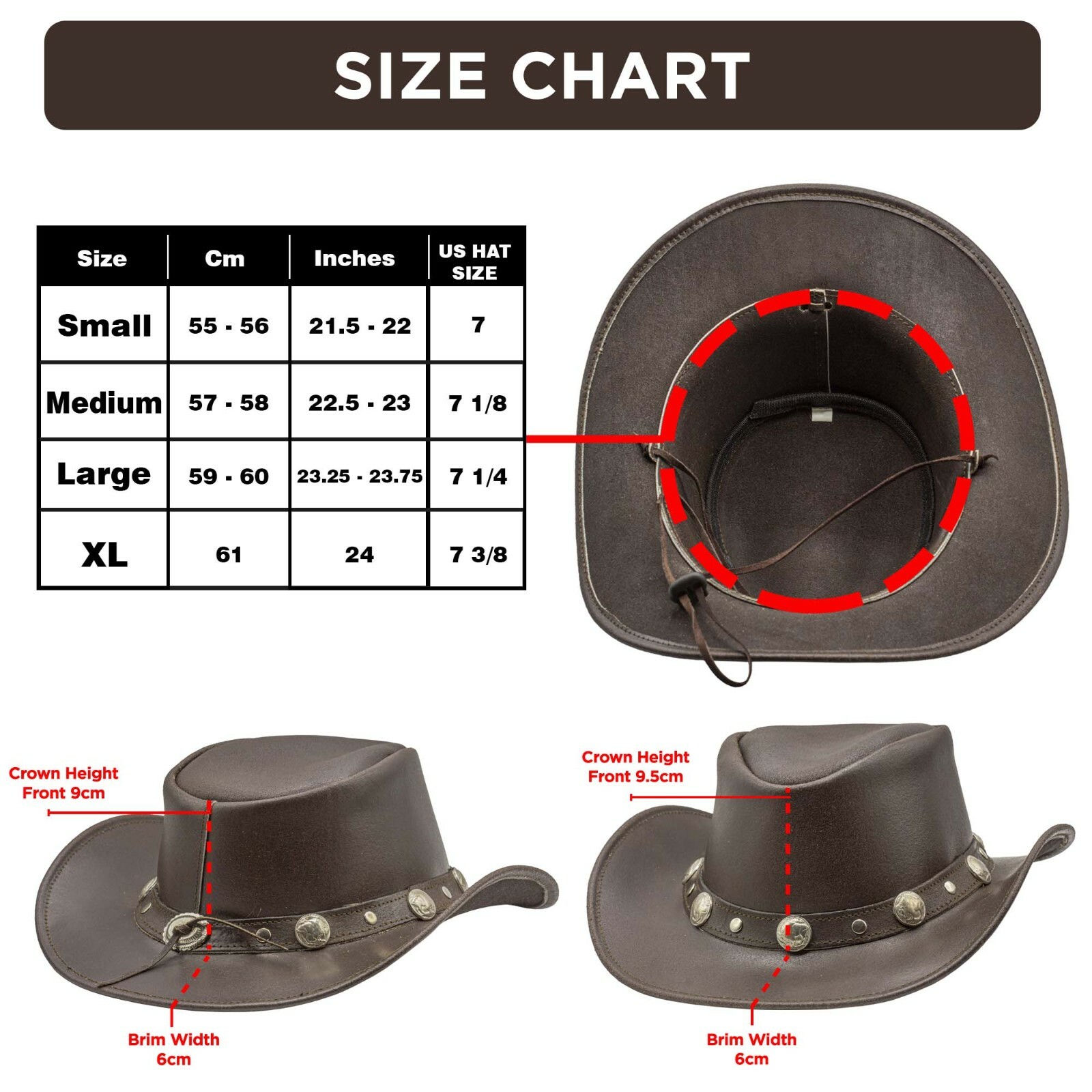Men’s Brown Genuine Leather Cowboy Western Hat