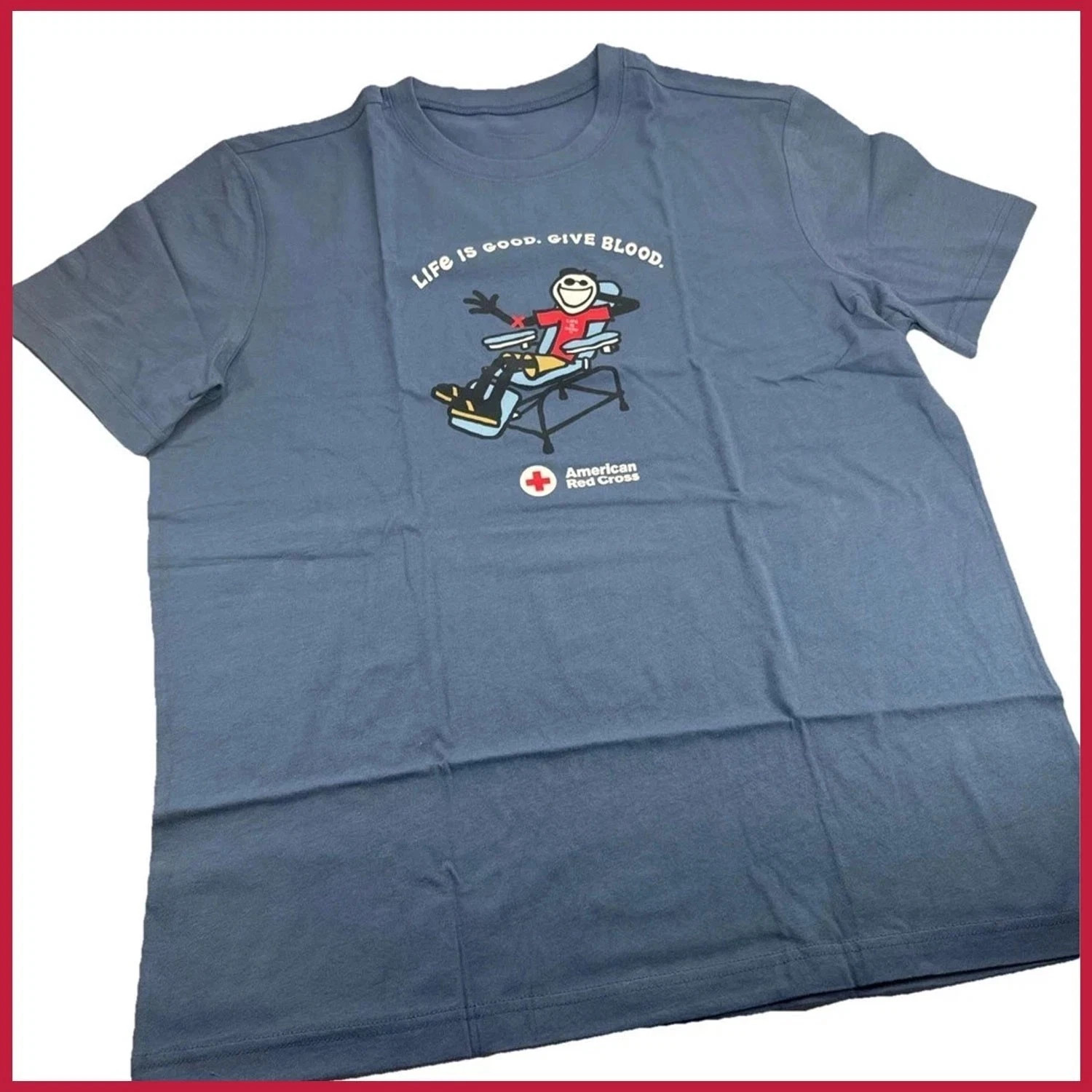 Life Is Good American Red Cross Give Blood Graphic T-Shirt Indigo Blue | S-4XL
