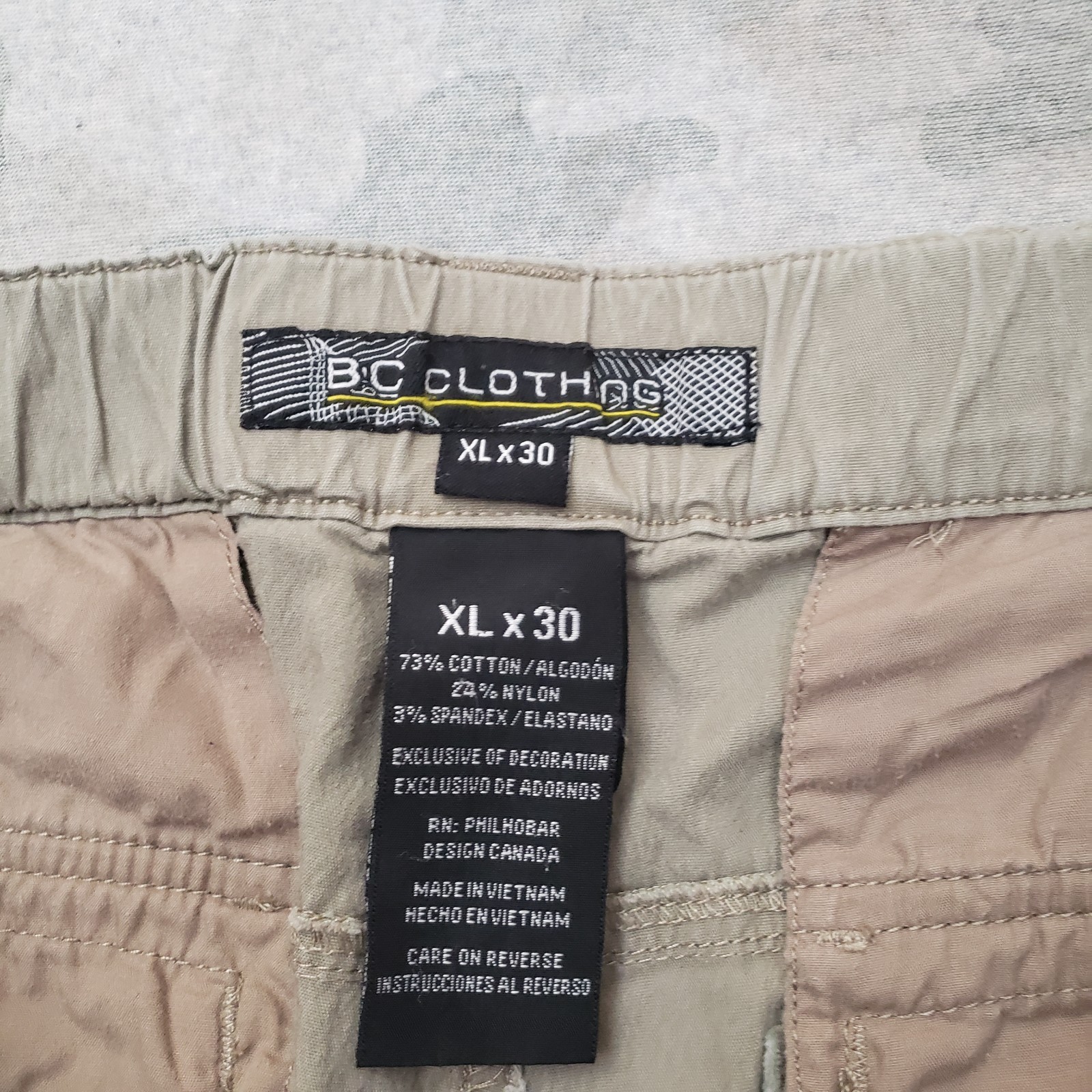 B.C Clothing Convertible Pants Mens XL/30 Tan Cargo Pockets Belted Outdoors