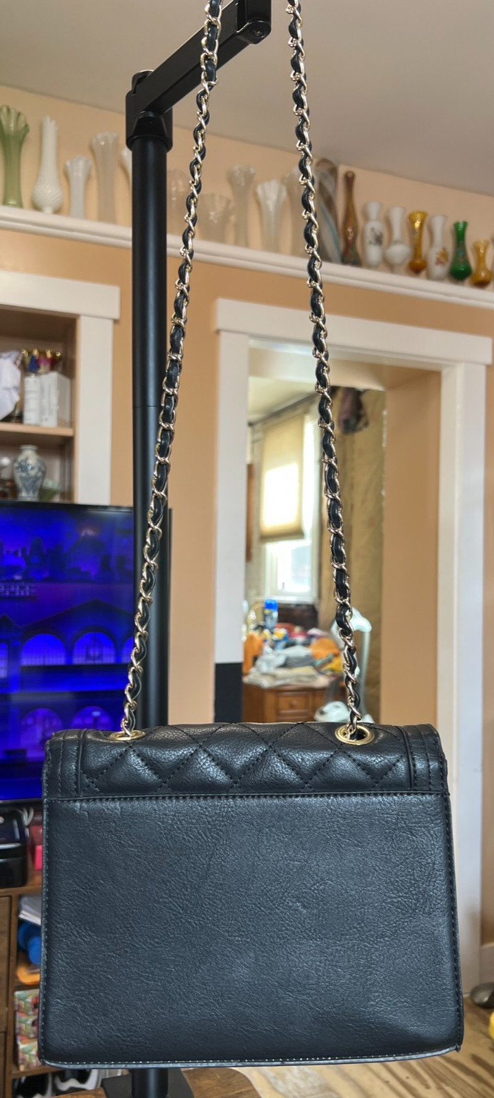 Mossimo Quilted Black Faux Leather Metal Shoulder/Crossbody Strap, NWOT.
