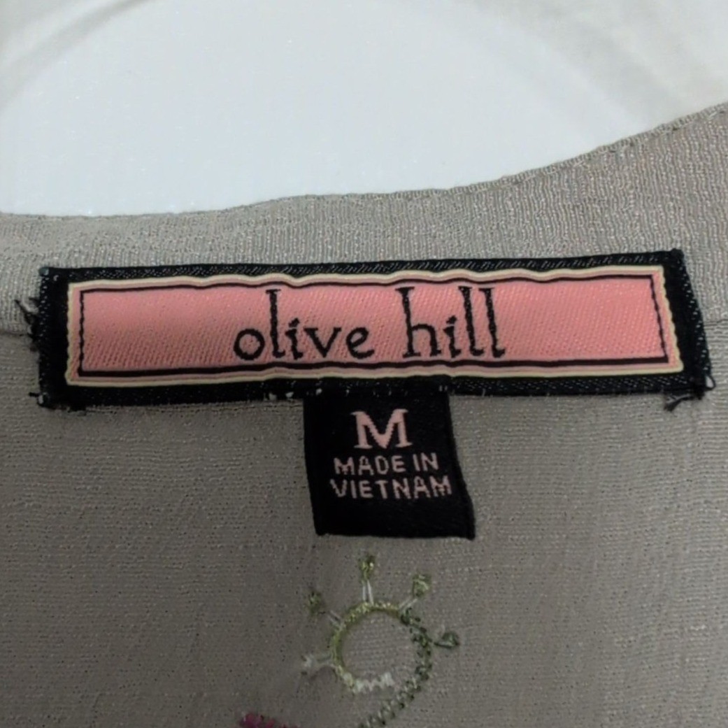 Olive Hill Embroidered Floral Shirt Womens Size Medium Boho Cottagecore Casual
