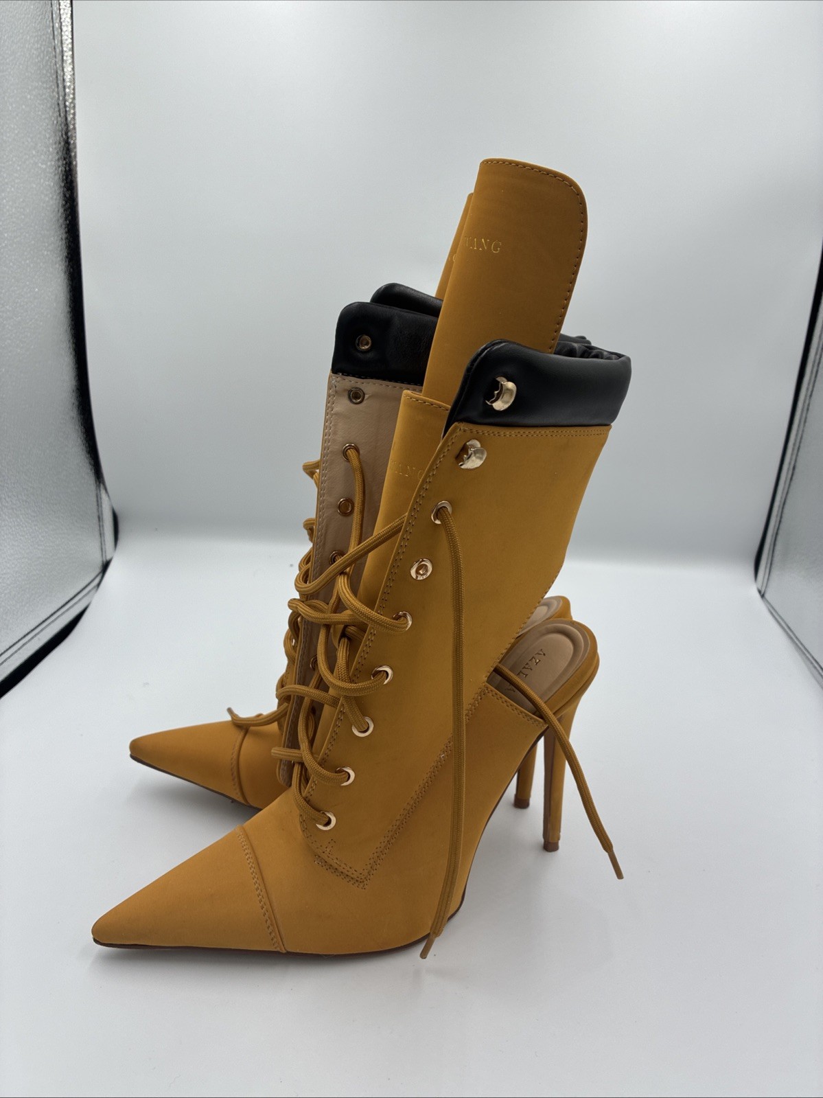 AZALEA WANG YELLOW LACE UP STILETTO BOOTIE SIZE US 8