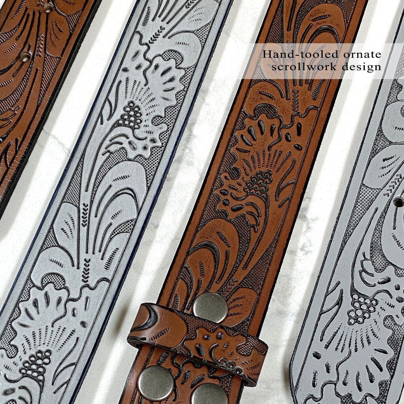 Western Floral Embossed Genuine Leather Belt Belt Strap 1-1/2”(38mm) Wide