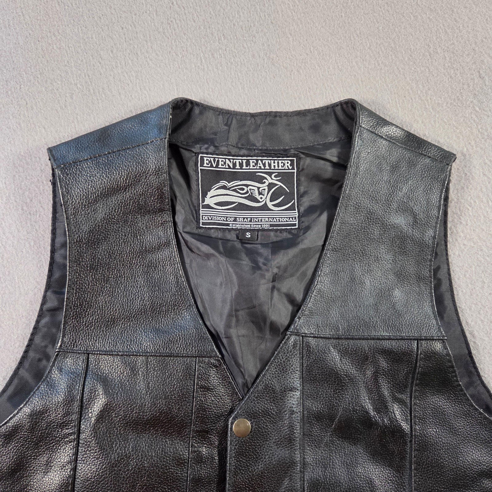 Event Leather Jacket Mens Small Black Vest Biker Motorcycle Lace Up Snap