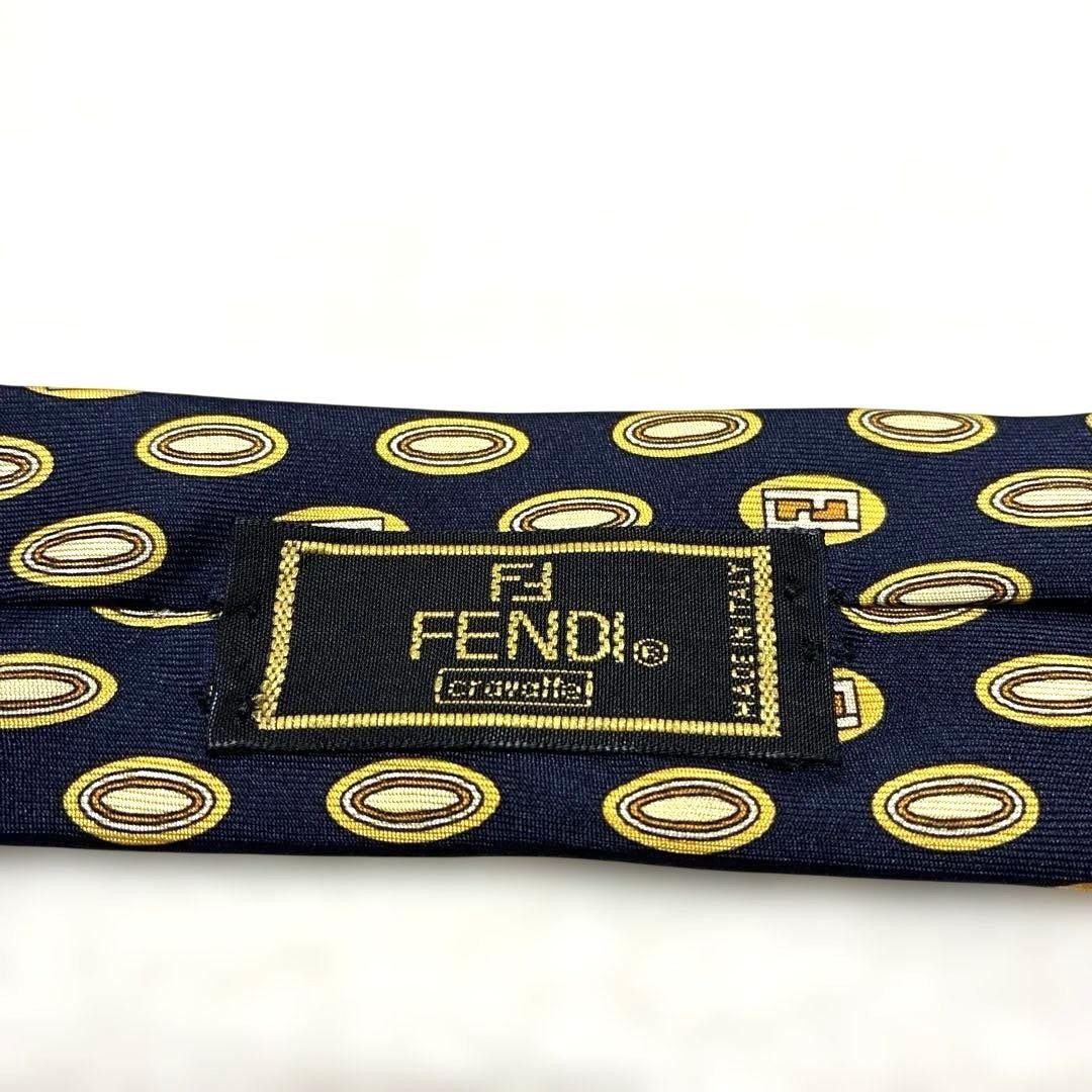 FENDI Zucca Pattern Navy Silk Tie Oval Classic Lux Used