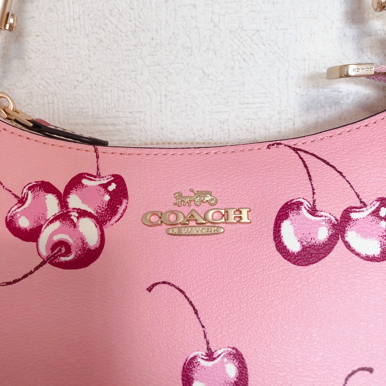 COACH Teri 2way Shoulder Bag Pink Canvas Leather Cherry Print CR290 Outlet New