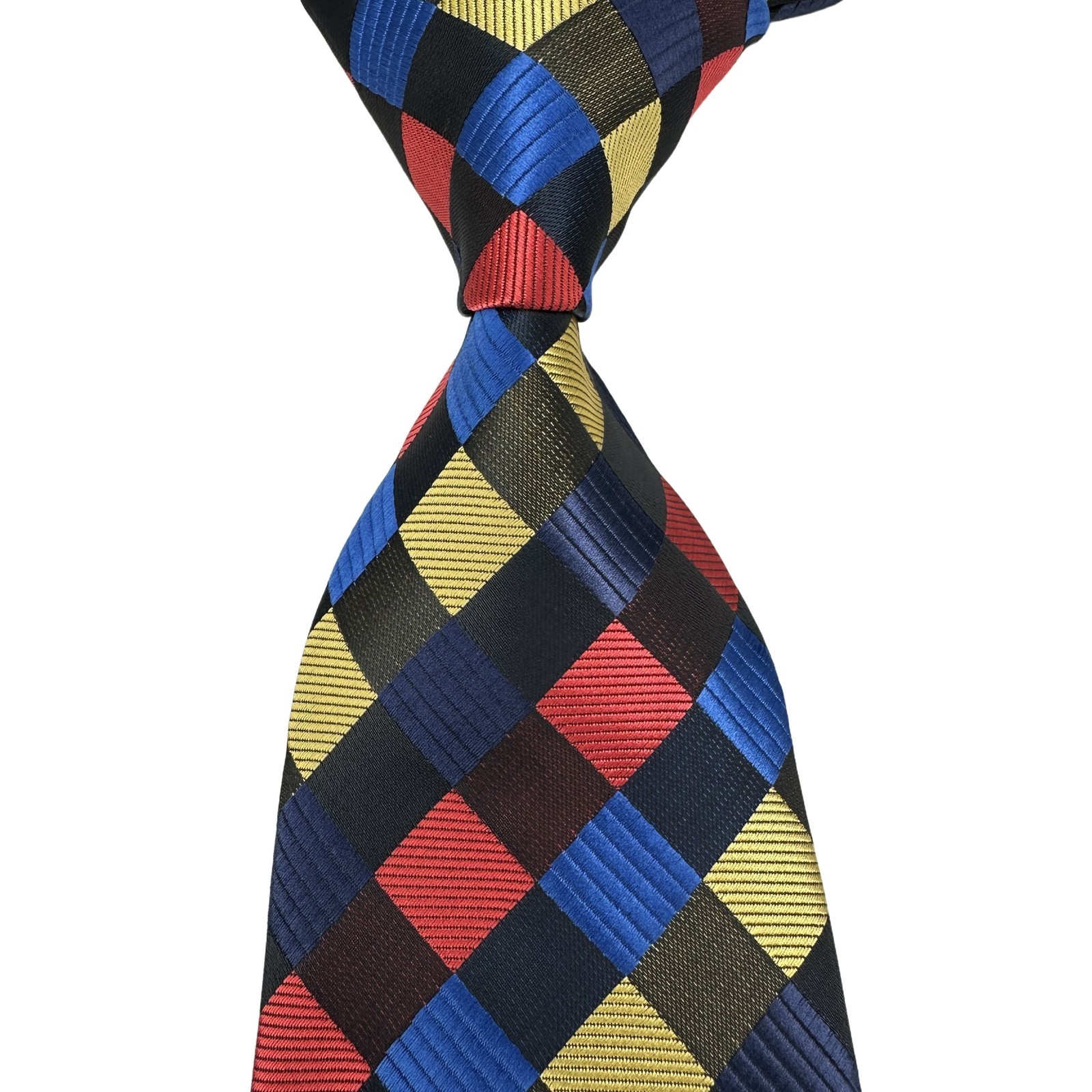 New Classic Plaid Check Blue Red Yellow Black Woven Skinny Silk Mens Tie Necktie