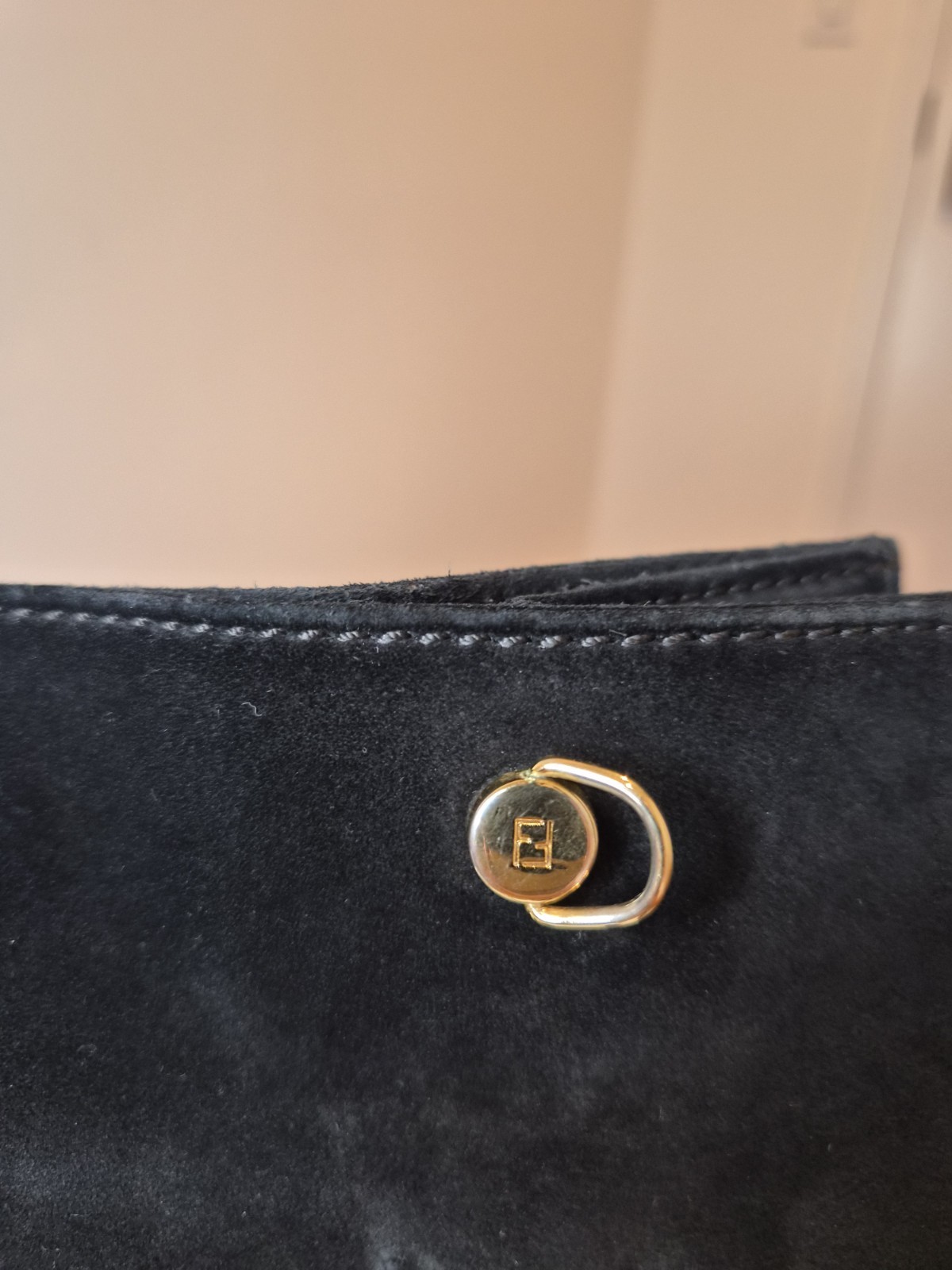 Fendi Black Medium Tote Bag Gold Tone FF Logo Detachable Adjustable Strap
