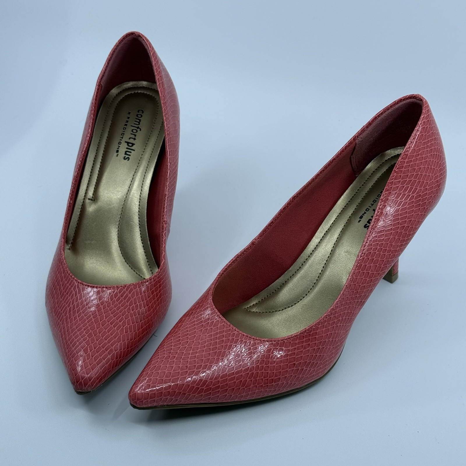 Comfort Plus By Predictions Womens Snake Print Pink Pointed-Toe Pumps Size 7M