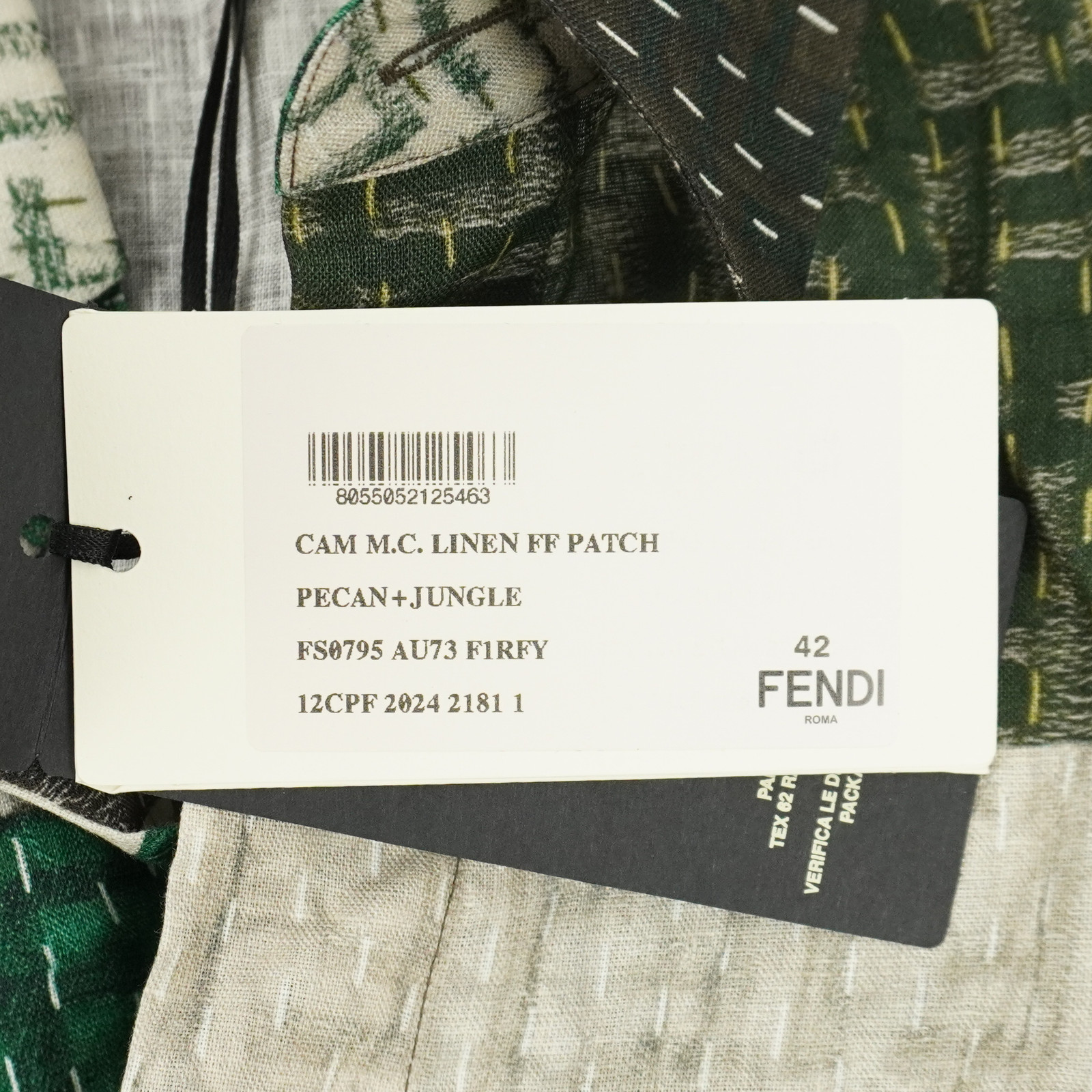 Fendi FF Patch Button-Up Linen Shirt In Pecan And Jungle – Men’s Size EU 42