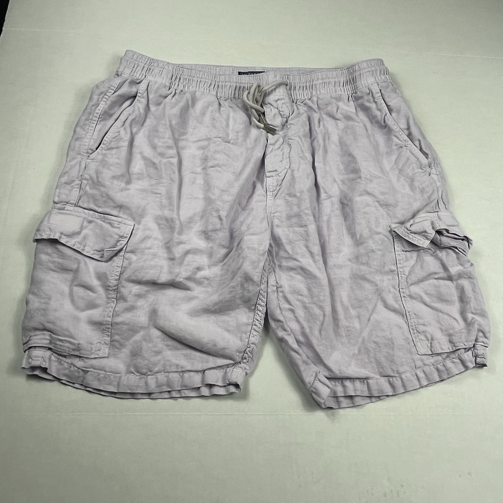 Vilebrequin Mens Linen Cargo Shorts Purple XXL Baggy Beach Utility Drawstring