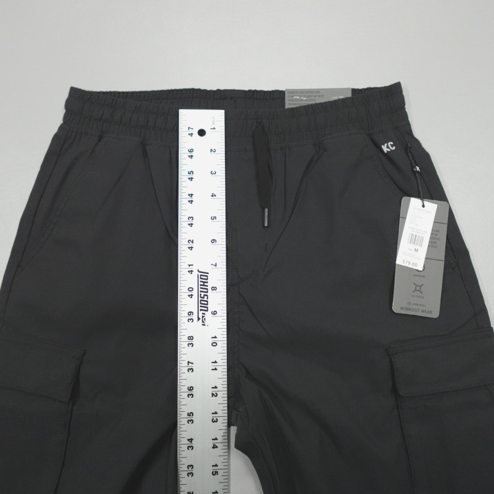 Kenneth Cole Performance Tech Jogger Cargo Tapered Woven Nylon Stretch Black