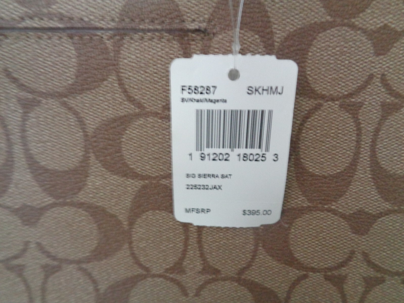 NWT Coach – Large – Khaki / Magenta – Signature Sierra Satchel – #F58287