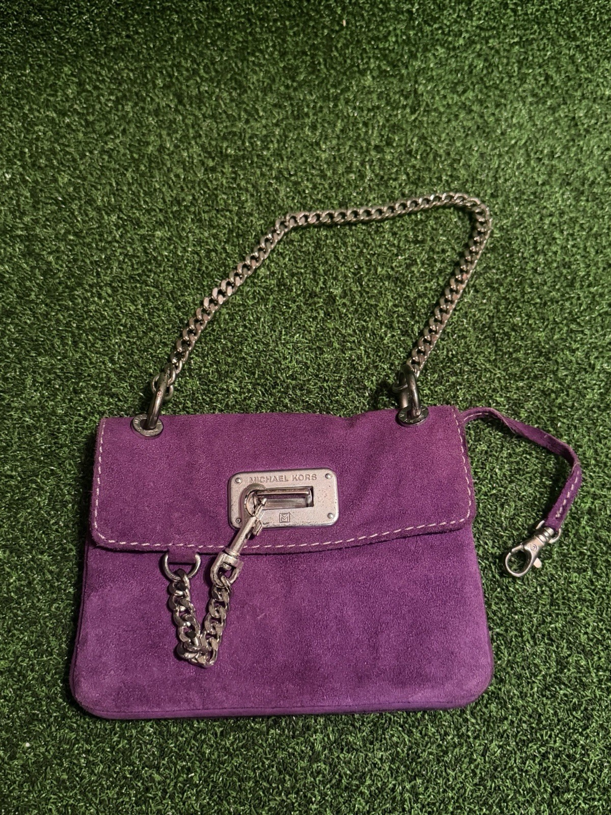 Michael Kors Purple Suede Shoulder Bag Silver Chain Strap Purse