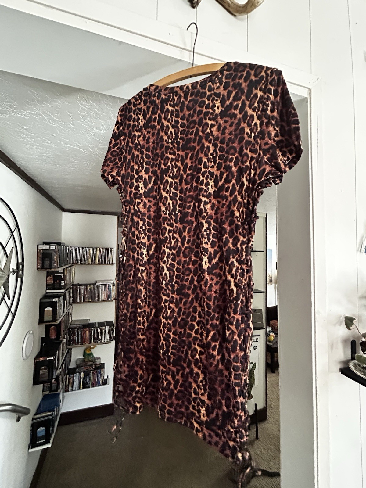 Highlight Plus 2XL Brown Black Leopard T-Shirt Dress Lace-Up Side Knee Length