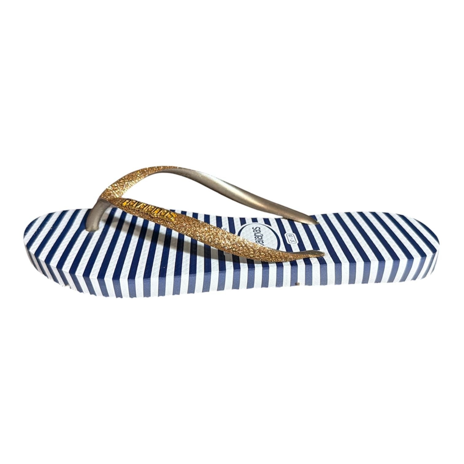 Havaianas Slim Glitter Stripes Women’s Flip Flops Navy and White