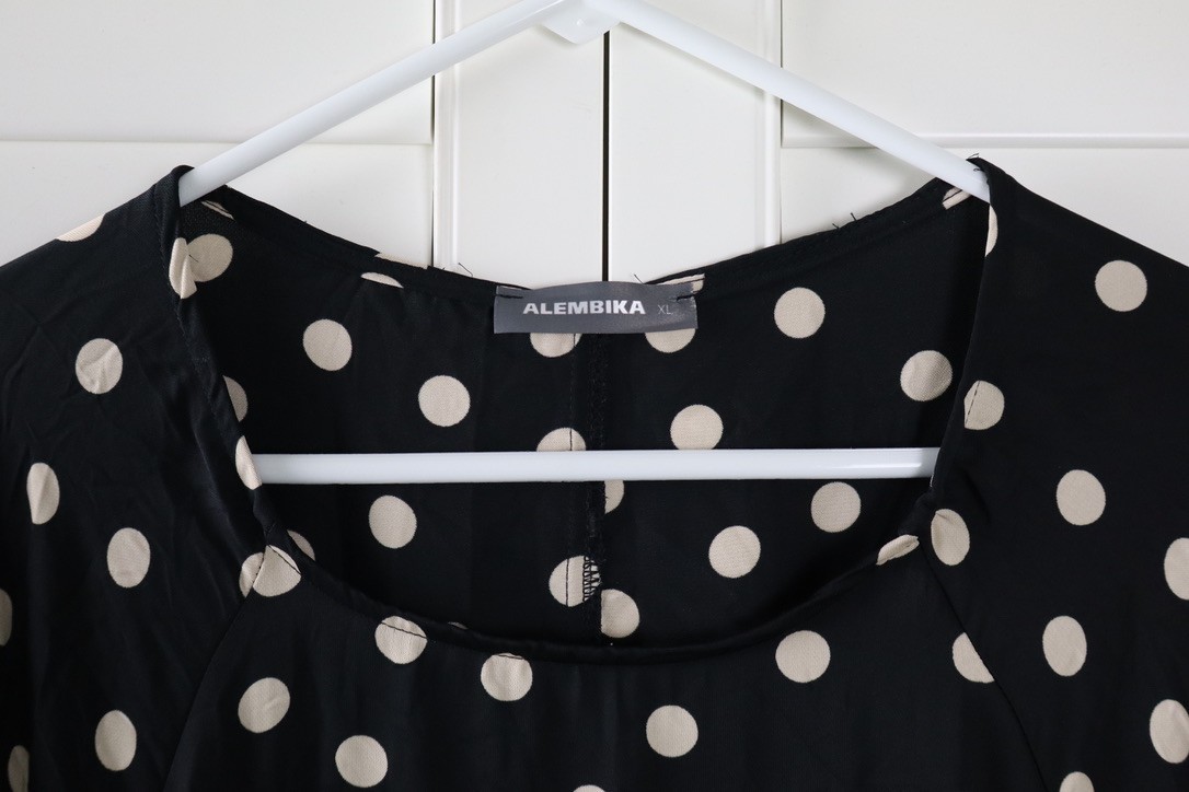 ALEMBIKA $235 Crinkle Polka Dot Ruffle Contrast Hem Dolman Dress Size XL