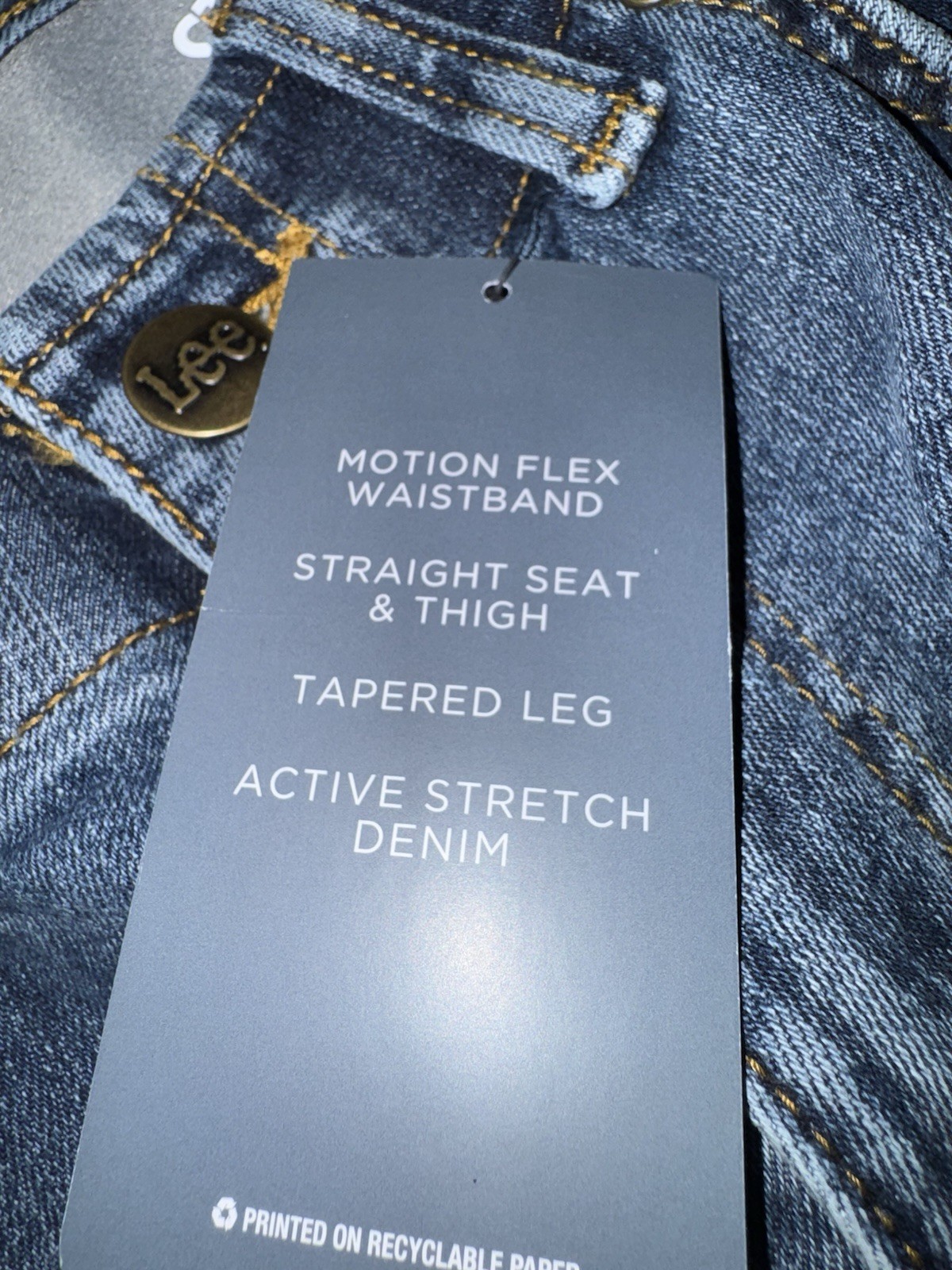 Lee Straight Taper Motion Flex Waistband Blue Jeans 32x34Stretch Cotton/Spandex,