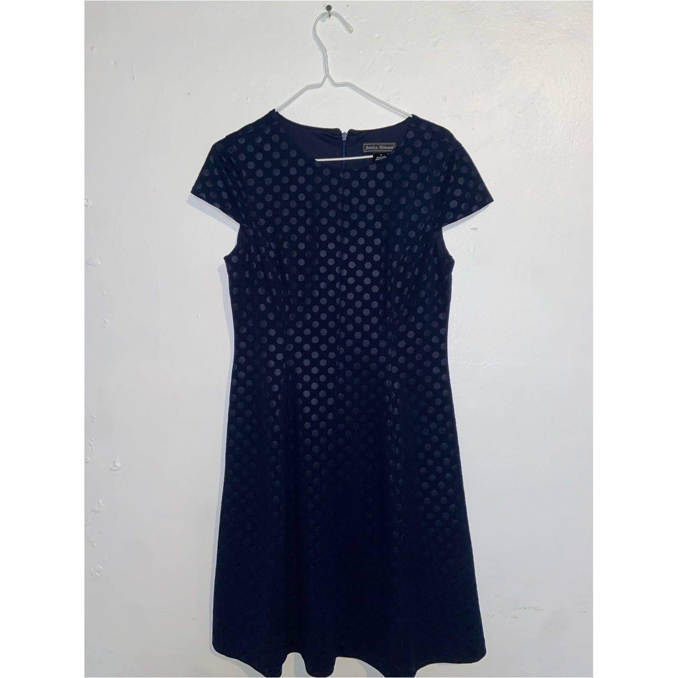 Jessica Howard Mod Twee Preppy Corpcore Classic Navy Polka Dot Fit & Flare Dress