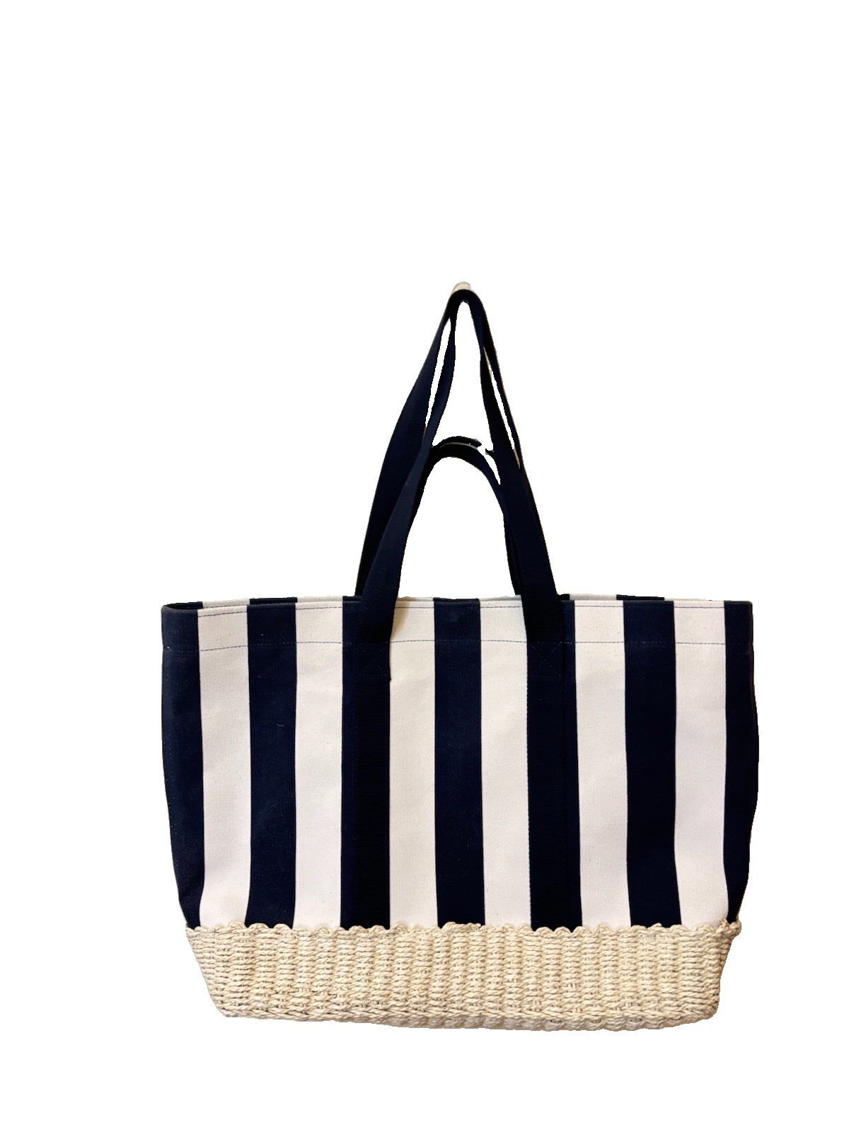 Universal Thread Navy Blue & White Striped Canvas & Straw Beach Tote Bag