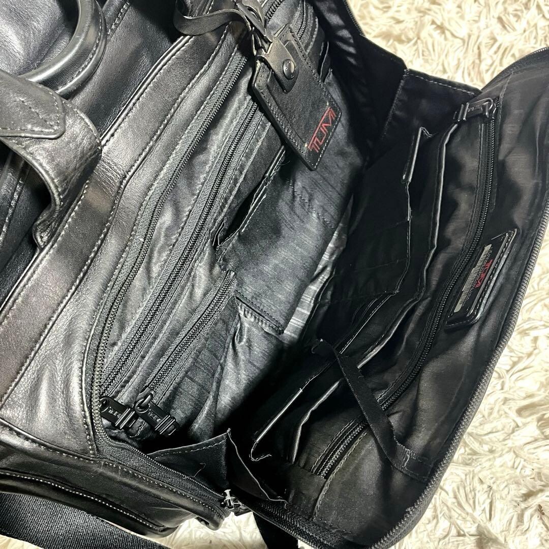 TUMI 96531DH Alpha T Pass Leather Briefcase Black 2 Way Business Bag Authentic