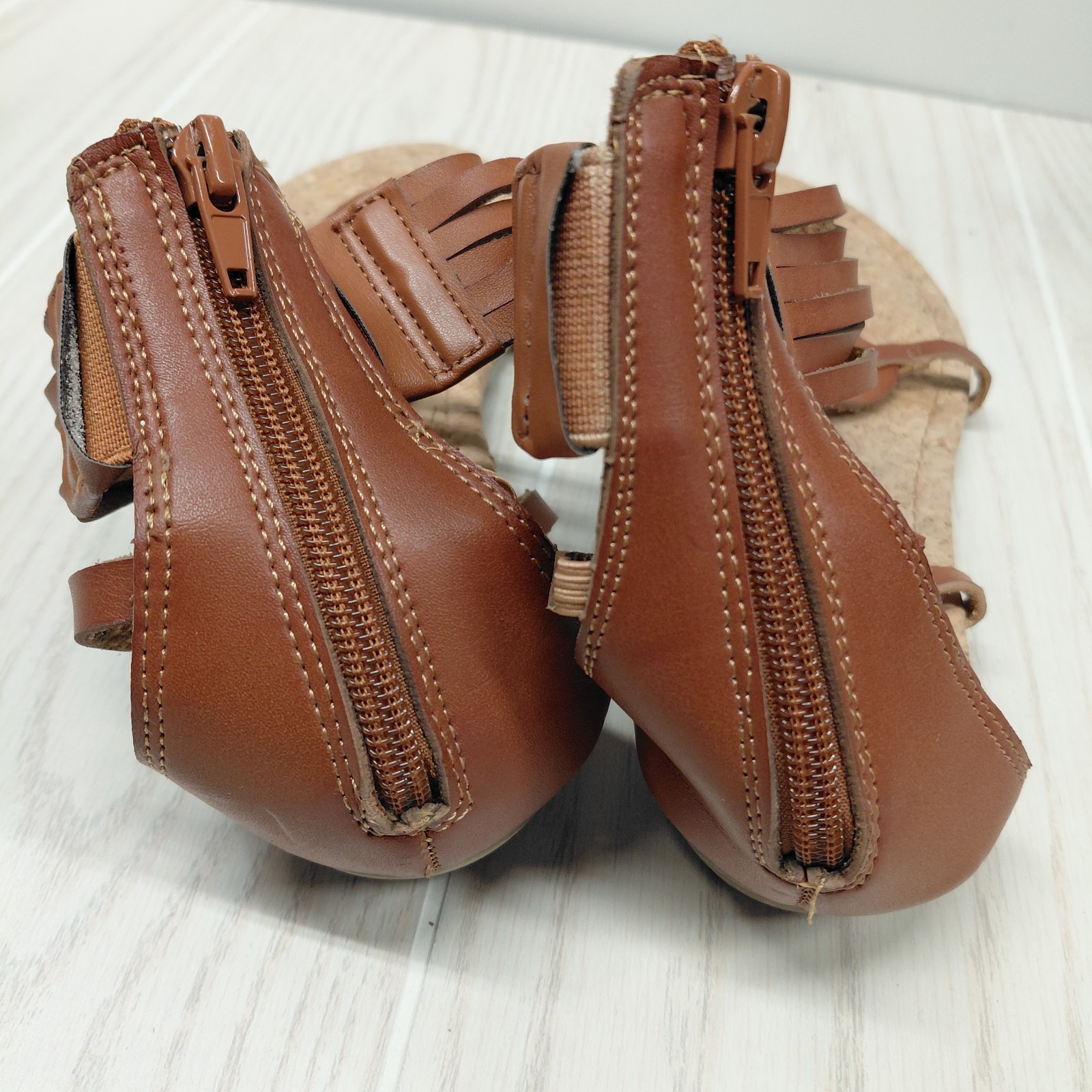 Rampage Women Leather Gladiator Ankle Strap Sandals Tan 9.5 Flat Sandal Festival