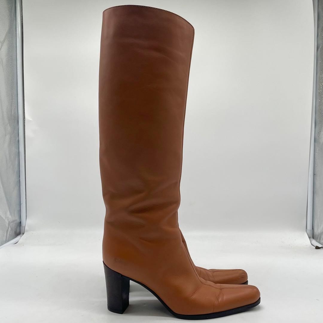 Sergio Rossi Brown Leather Knee High Boots 37 2.8in Heel Auth