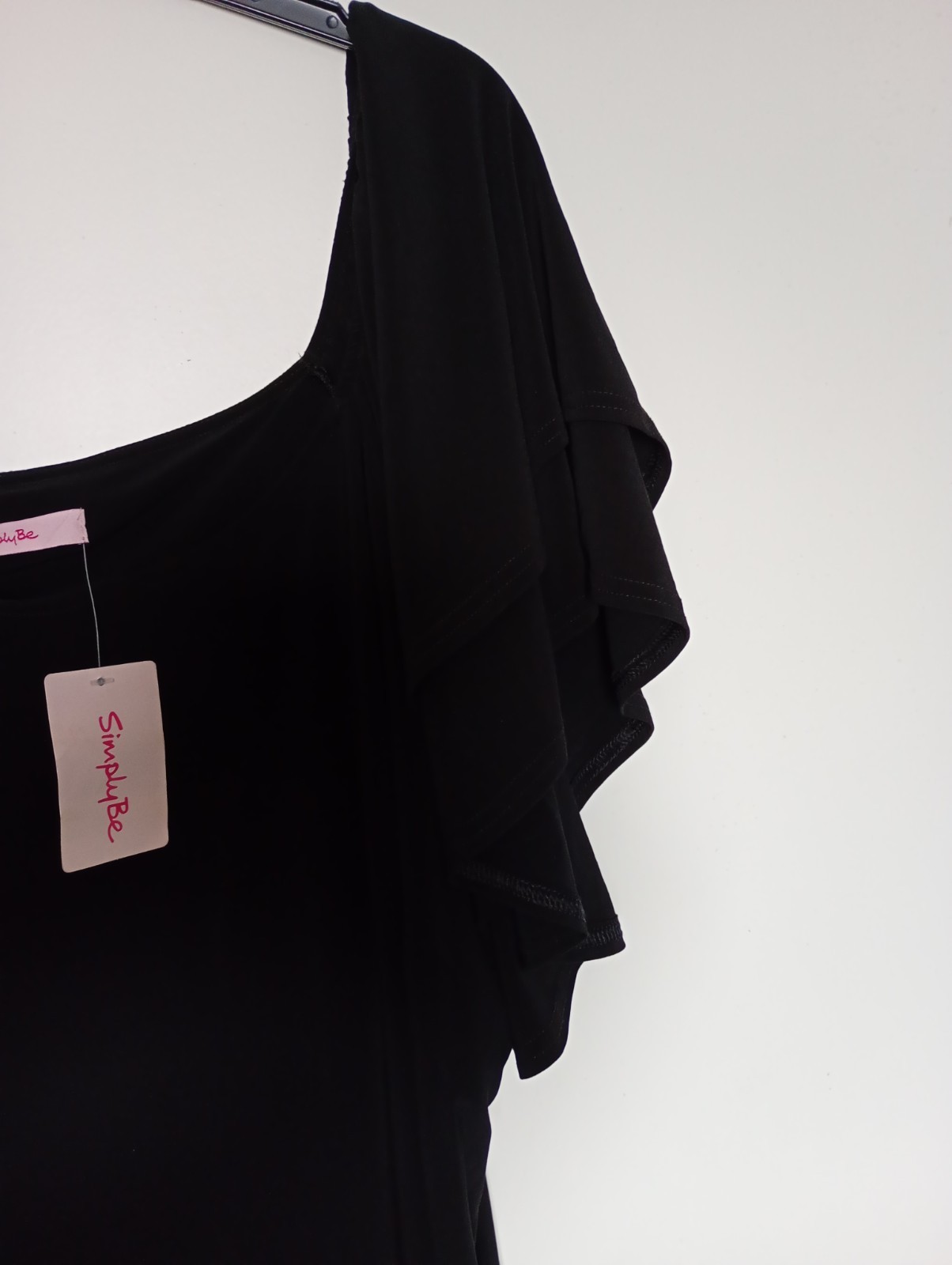 Simply Be. Black Flutter Sleeve Top. Size 32. New With Tag. Plus Size Clothing.
