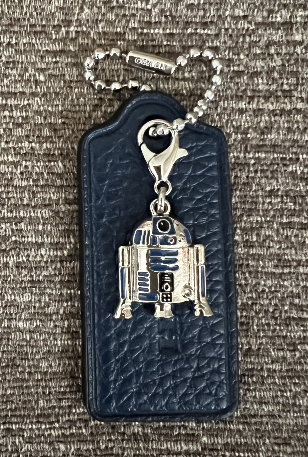 Genuine Coach 2.25” Blue Leather HangTag with Star Wars R2D2 Droid Charm New