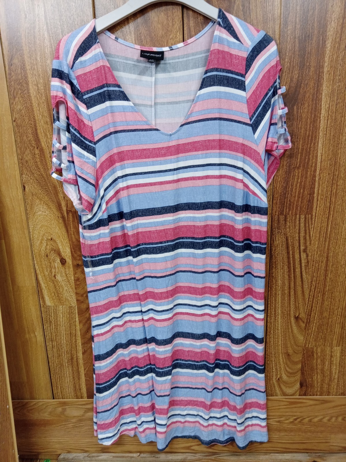 Lane Bryant Dress Multicolor Striped V-Neck Open Sleeves Dress Summer Size 18 20