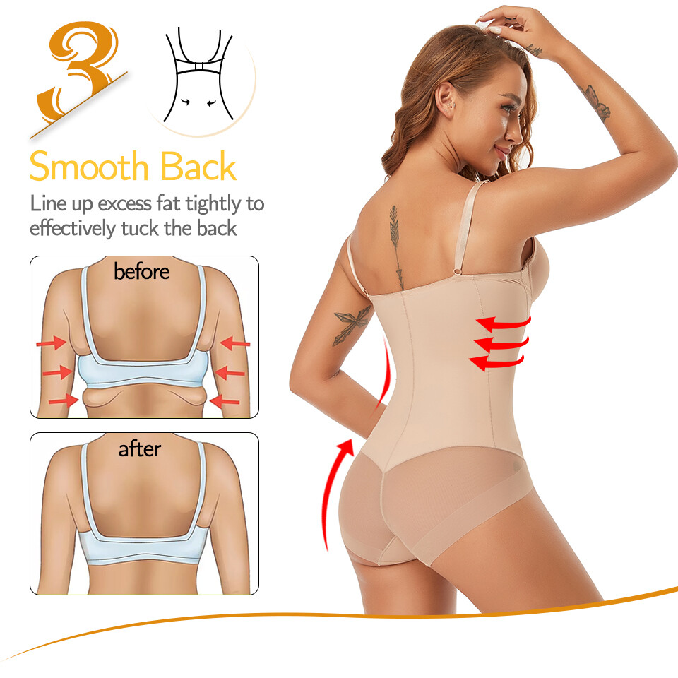 Women’s Tummy Control Bodysuit Waist Trainer Fajas Body Shaper with Built in Bra