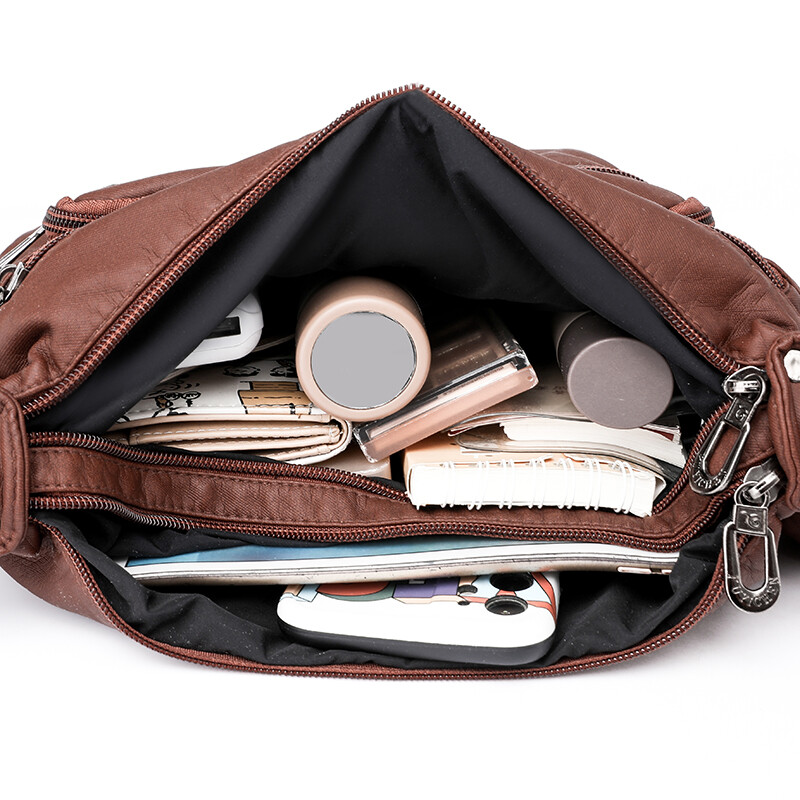 Women’s Leather Organizer Purse Shoulder Bag Multiple Pockets Cross Body Handbag