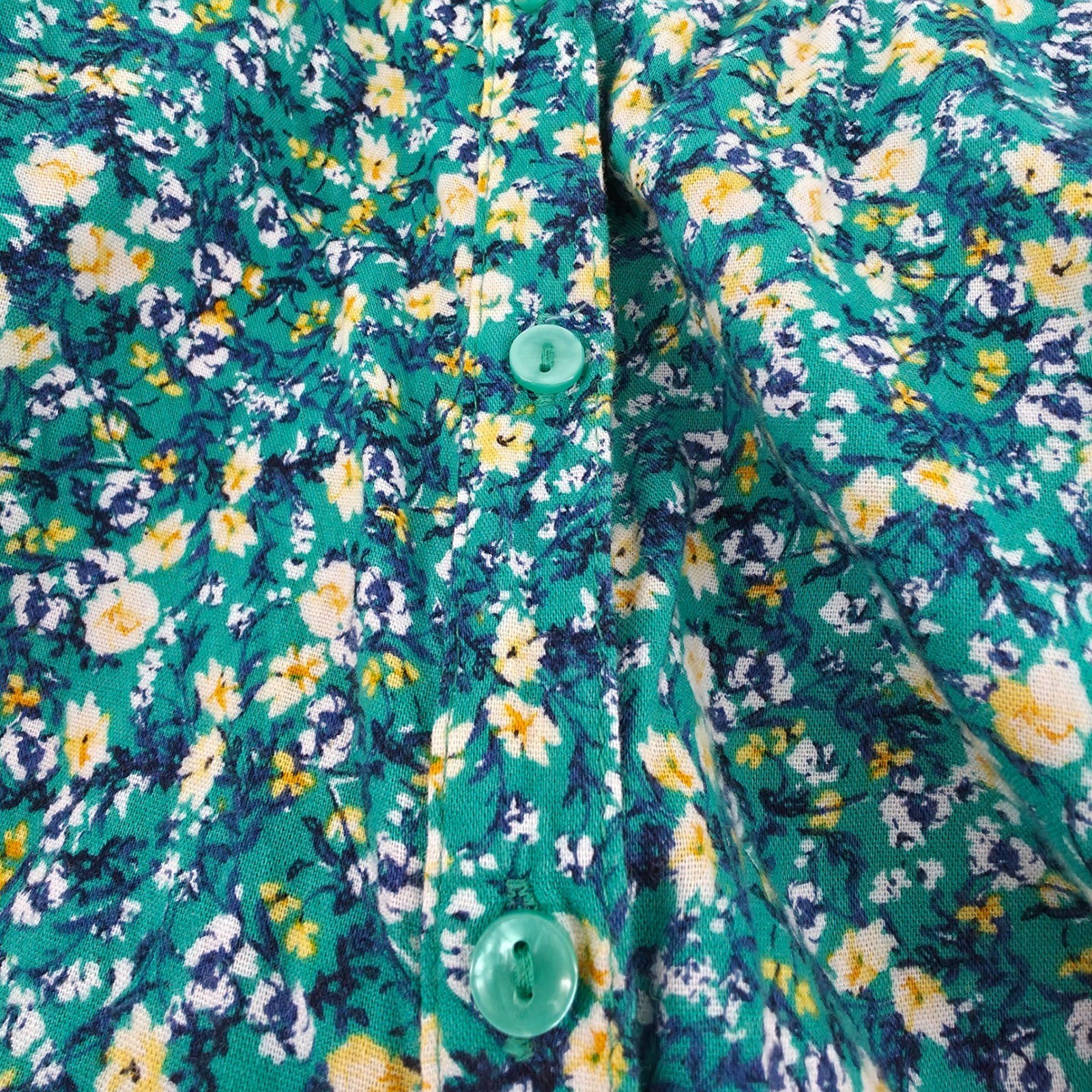 Old Navy Teal Green Floral Tiered Maxi Dress Puff Sleeve Button Front Womens M