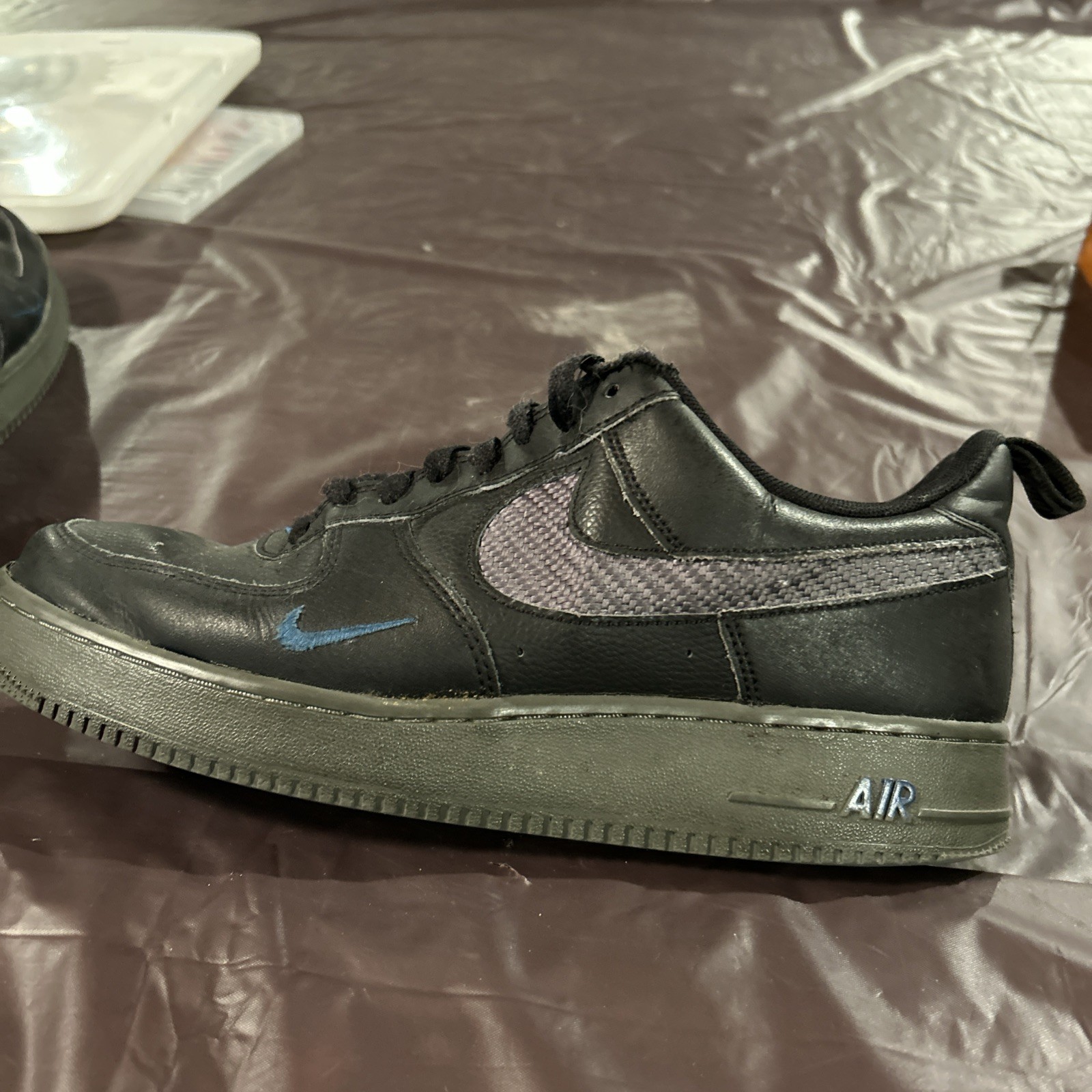 Size 11 Nike Air Force 1 Carbon Fiber” Black/Grey/Blue USED