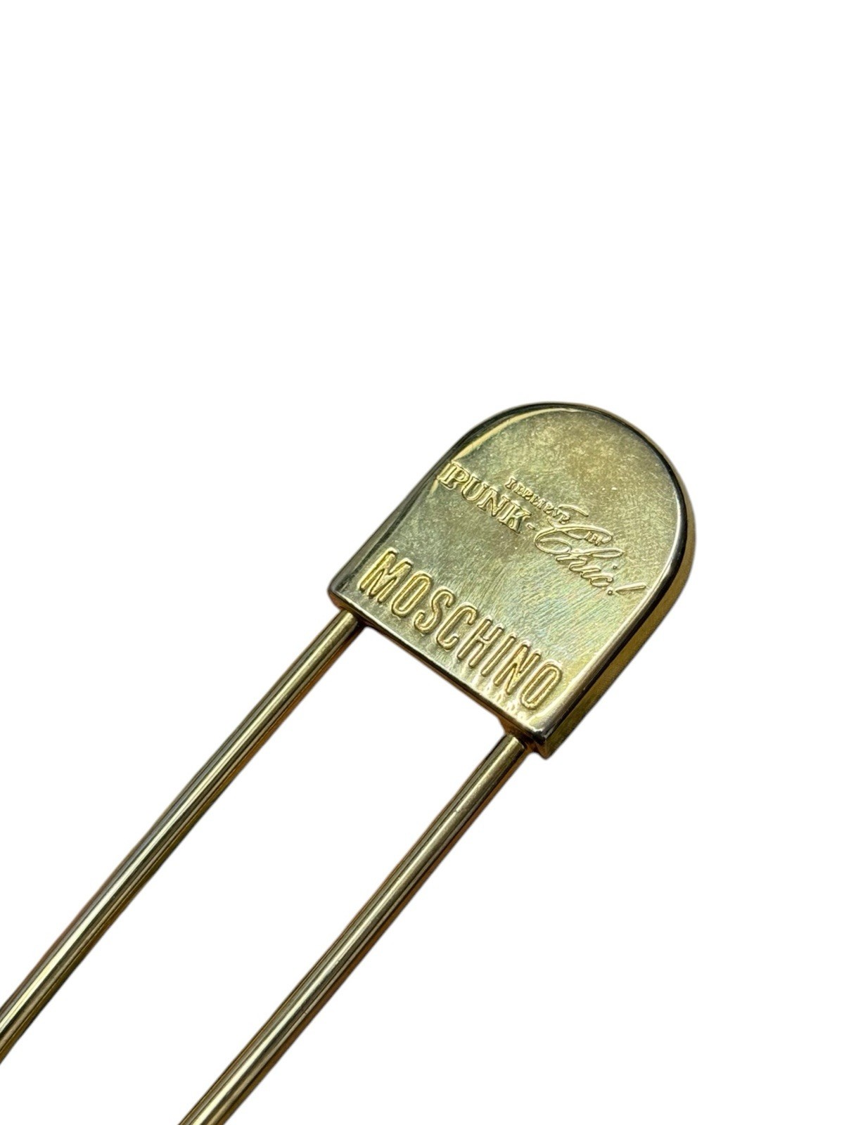 VTG Moschino Punk Chic Safety Pin Charm Keychain, Redwall Italy, 1×4” Y2K 80’s