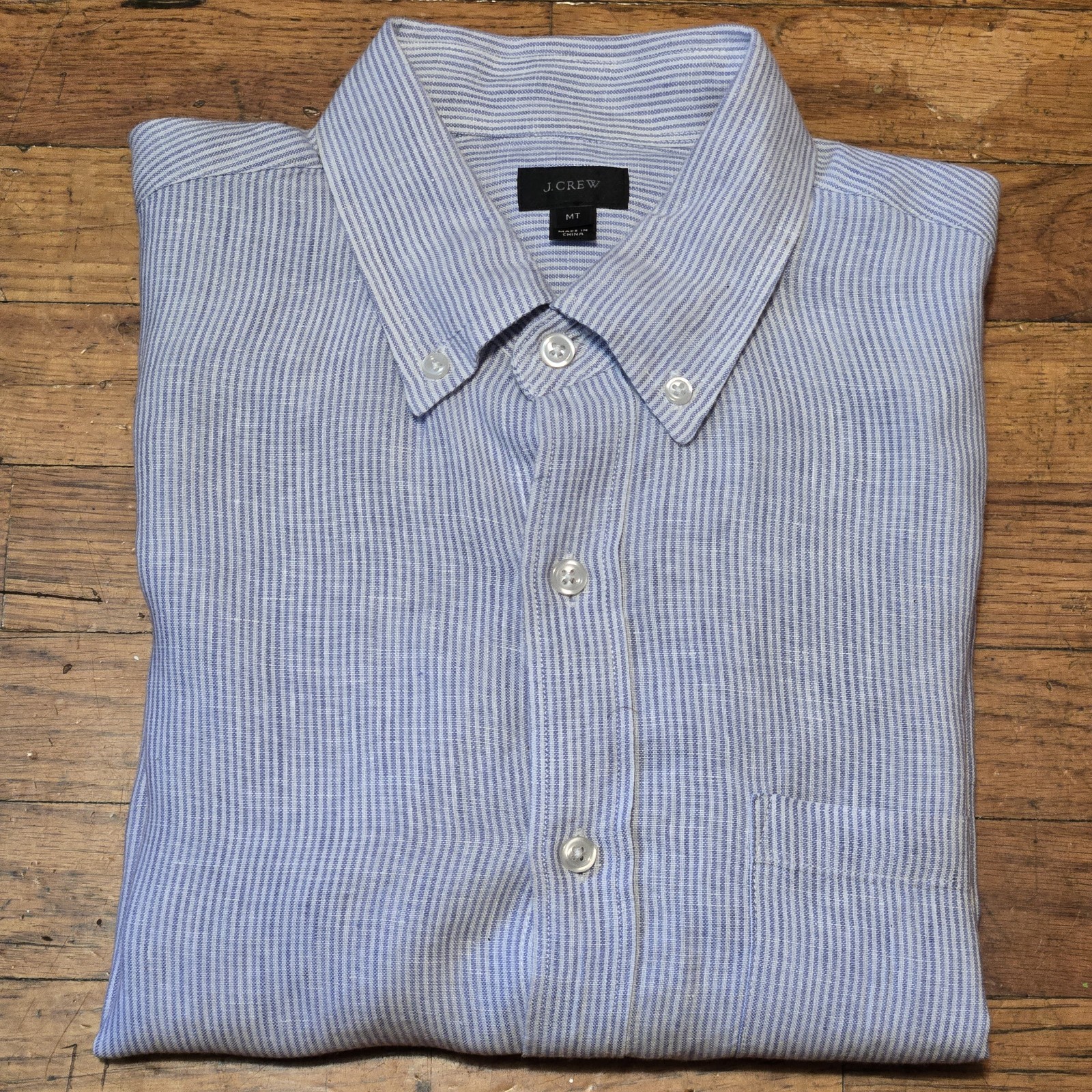 J.Crew Men MT Tall Baird McNutt Irish Linen Striped Button Down Shirt Blue White
