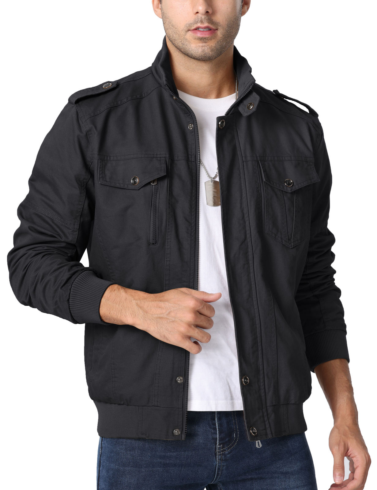 Men’s Spring Fall Cotton Jacket Bomber Jacket Casual Cargo Work Lightweight Coat