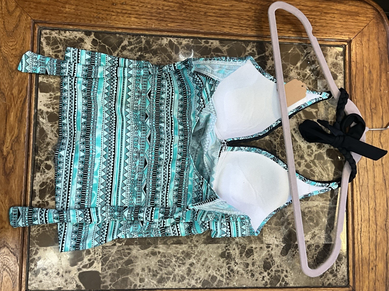 Arizona Jean Co Geometric Halter Tankini Top Womens Size S Padded Cup C