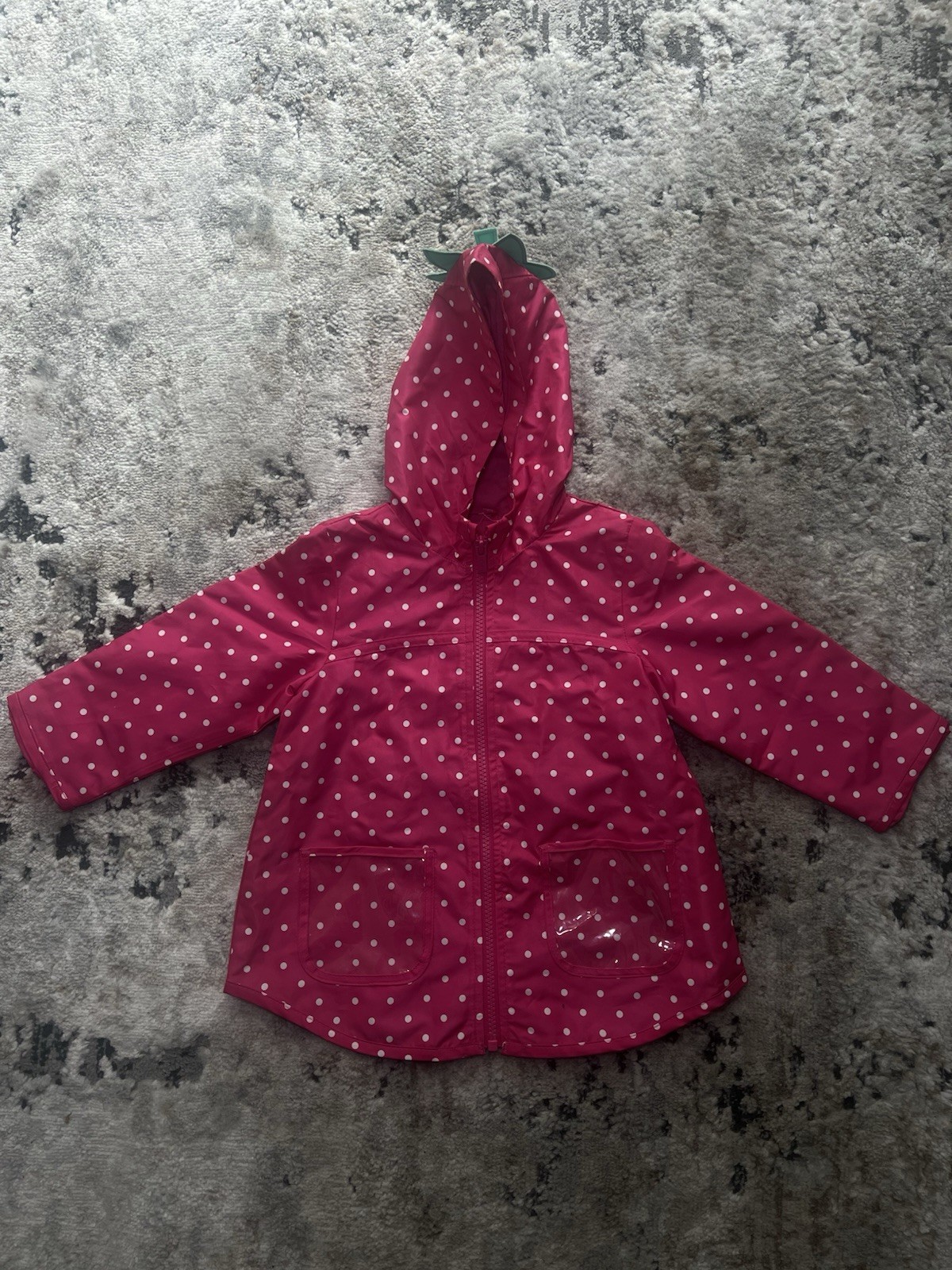 Carter’s Toddler Girls Pink White Polka Dot Hooded Rain Jacket Size 2T Zip Coat