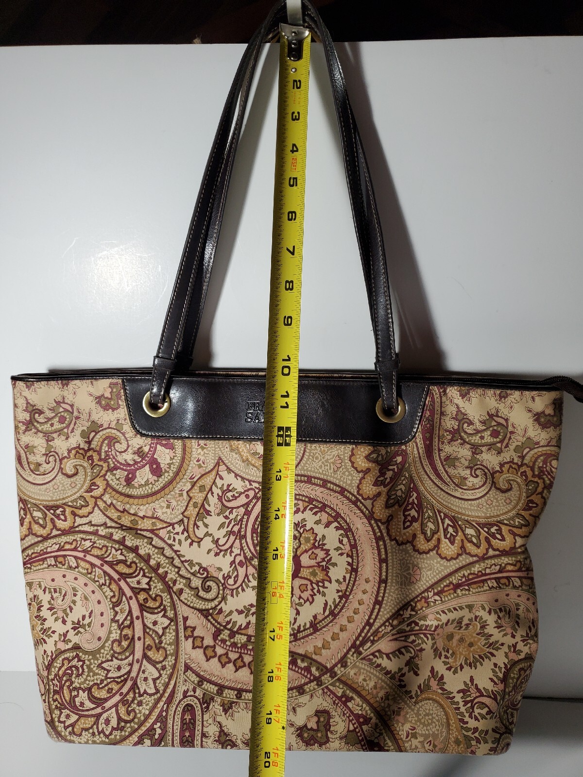 Franco Sarto Handbag Tote Bag Paisley Faux Leather Burgundy Beige Brown